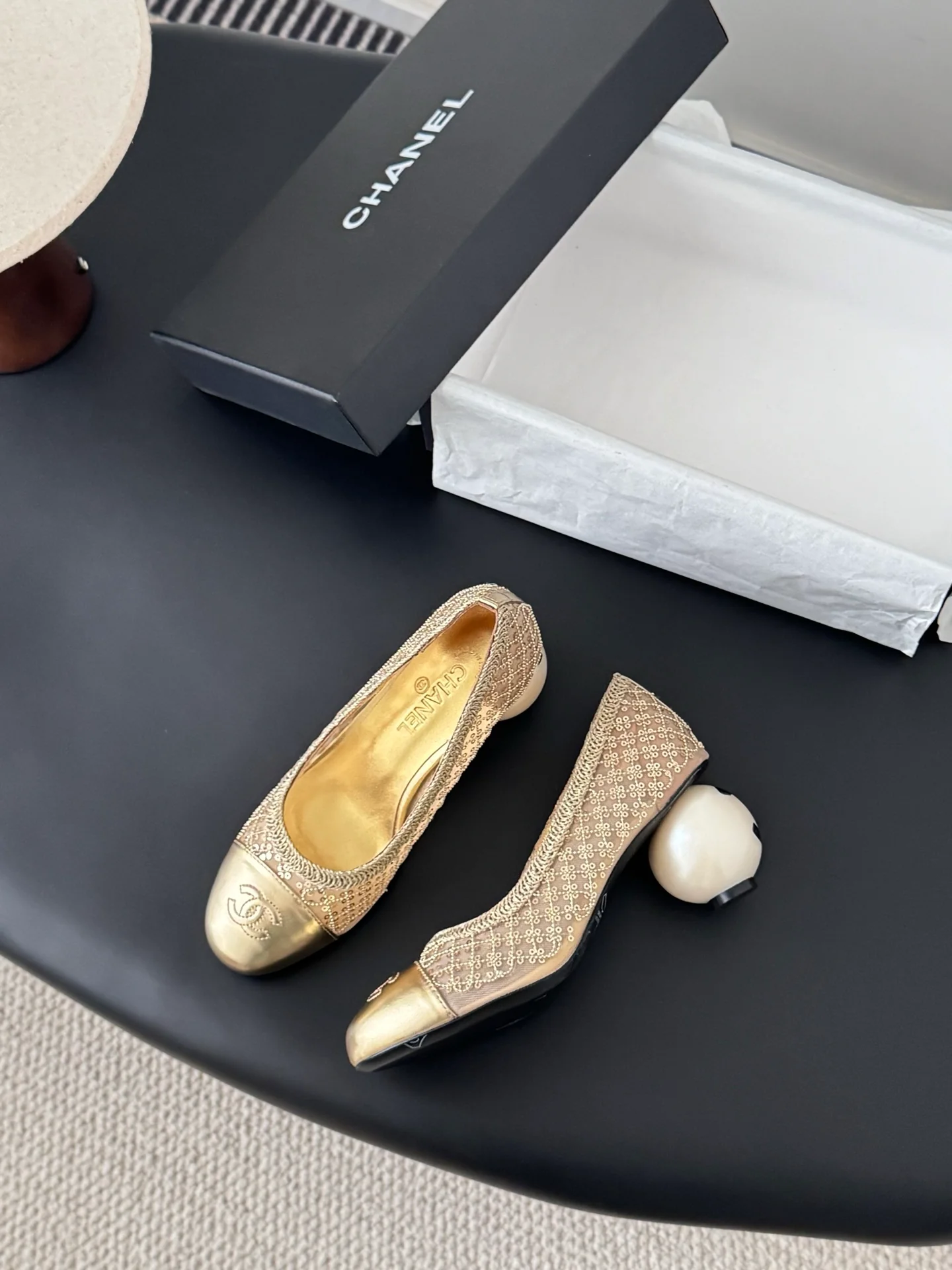 Chan 26ss pearl mary jane chunky heel