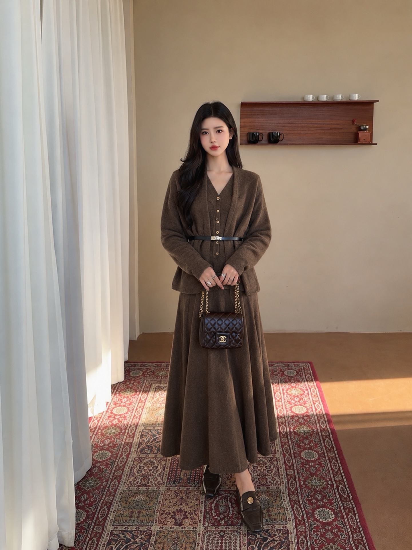 Her 26fw knit cardigan vest pleated skirt sets