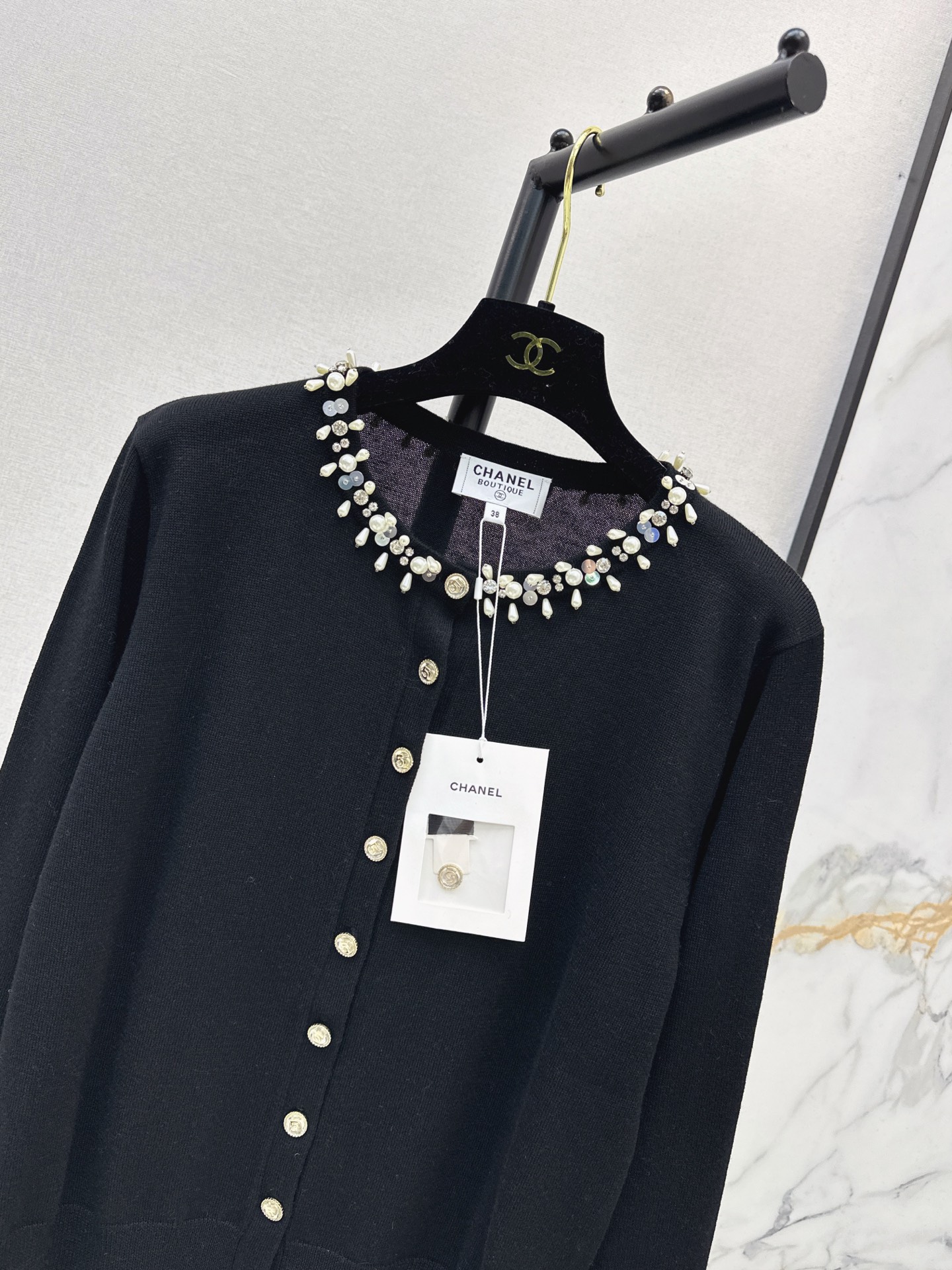 Chan 26fw rhinestone knit cardigan