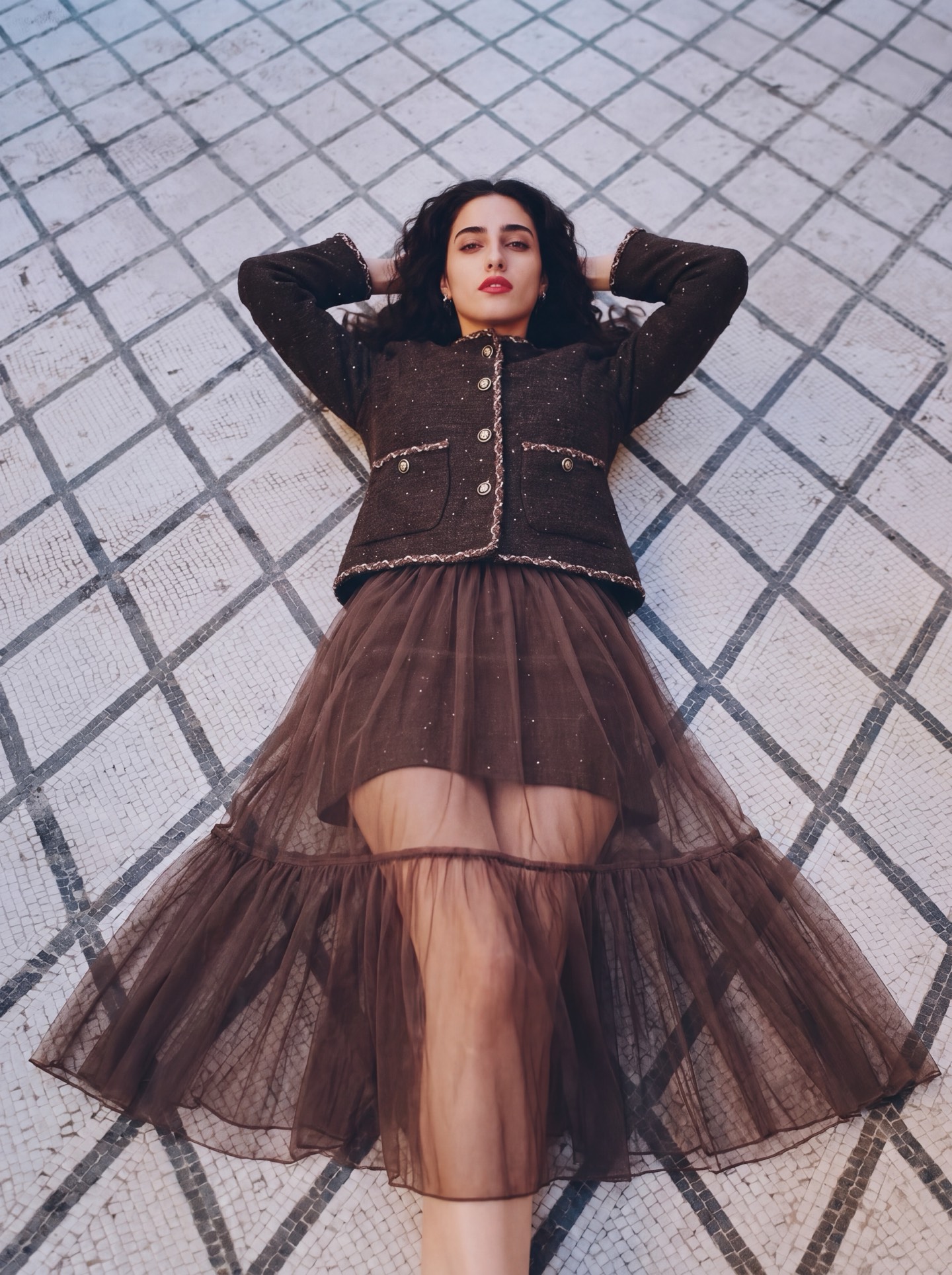 Chan 26fw woven mini skirt mesh skirt sets