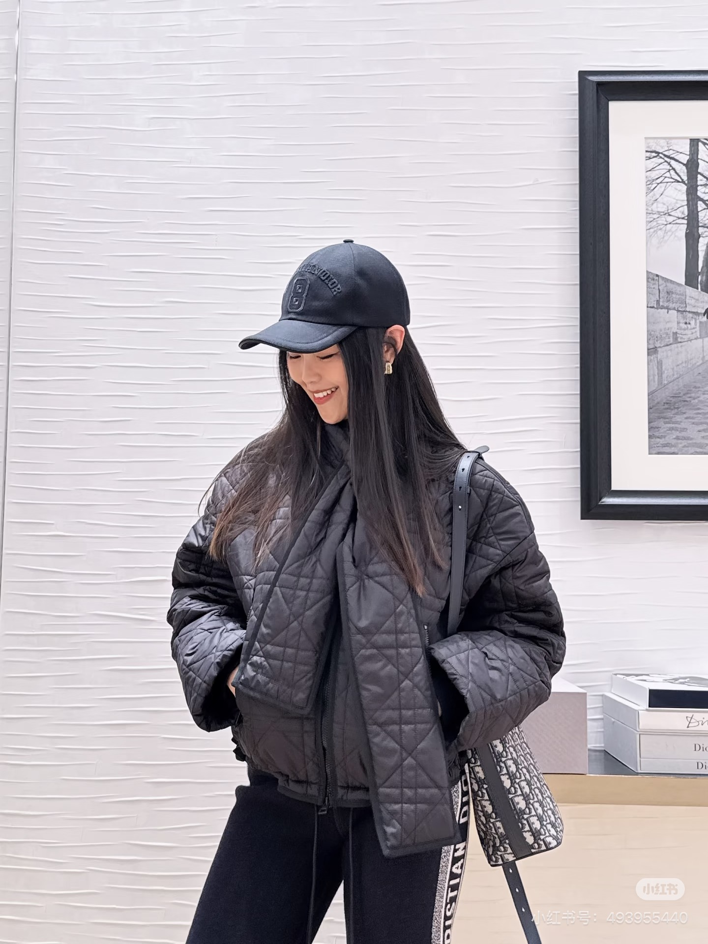 CD 26fw diamond-quilted jacket with scarf collar