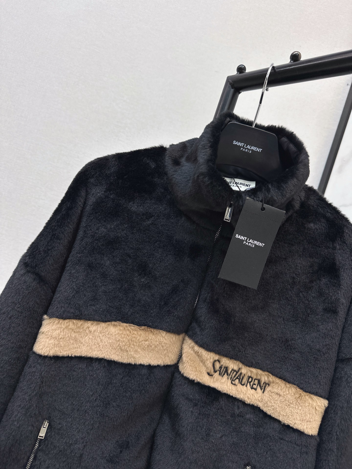 Sain 26fw contrast-panel plush fleece zip jacket