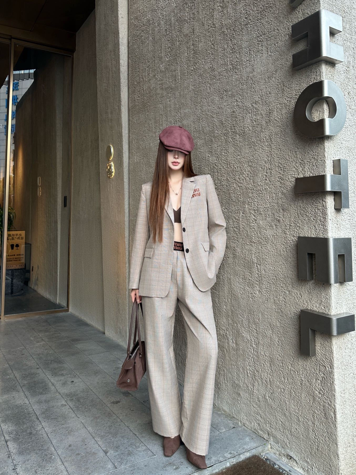 Miu 26fw check suit pants