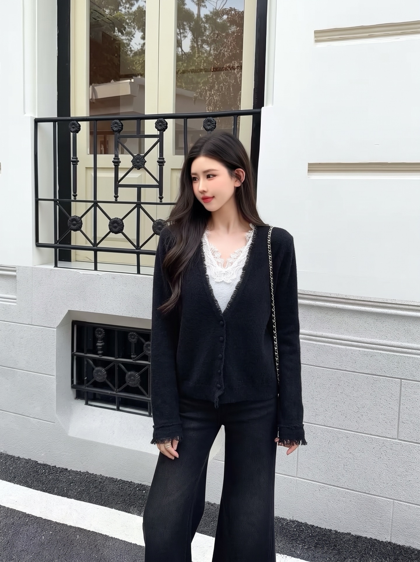 ES 26fw lace contract wool cardigan