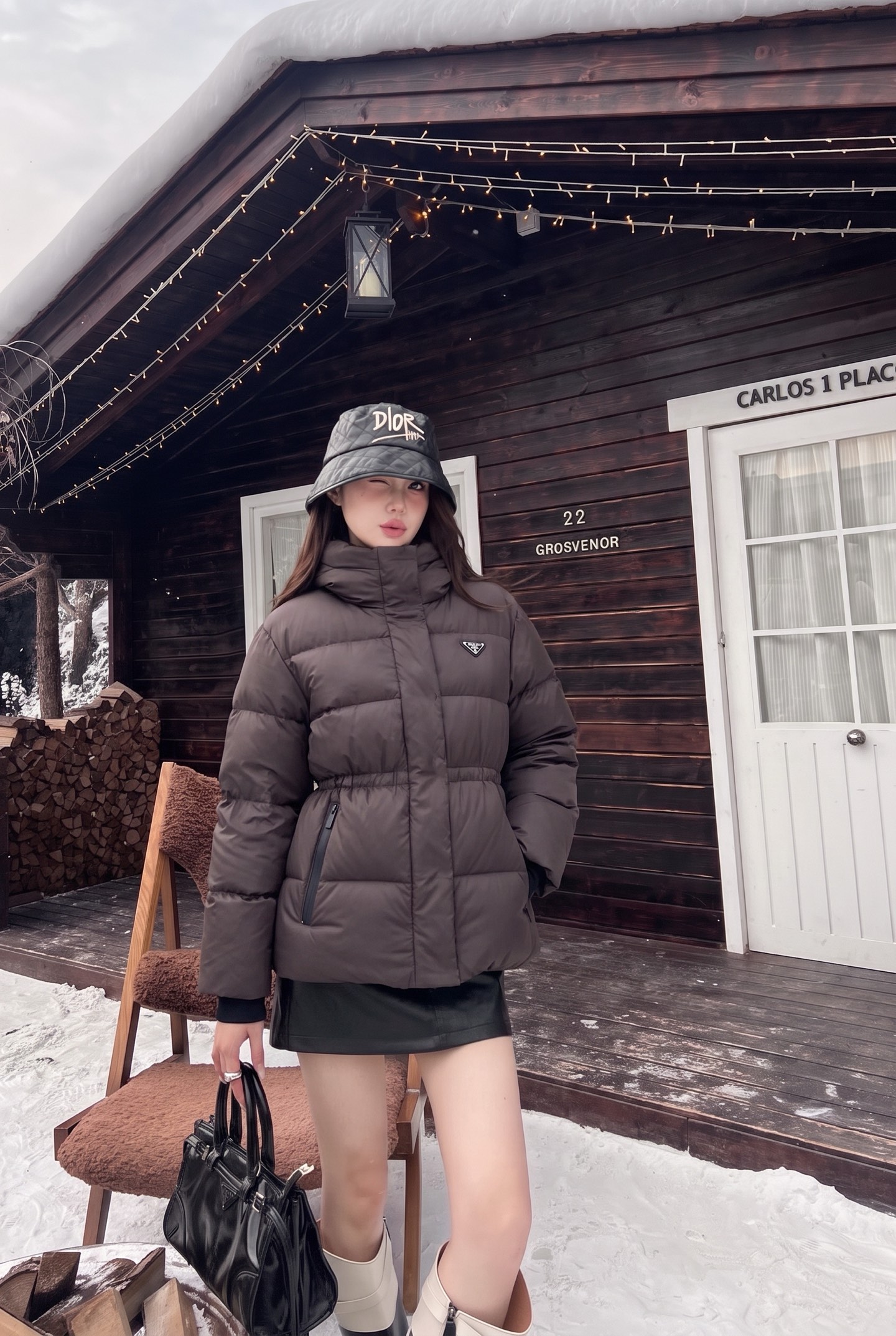 Pra 26fw hooded drawsting down jacket
