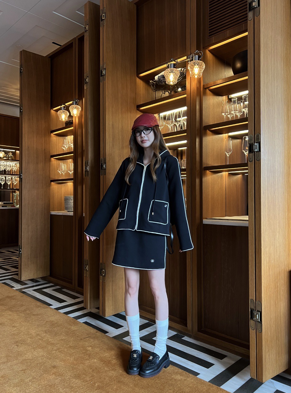 Chan 26fw hooded jacket skirt sets