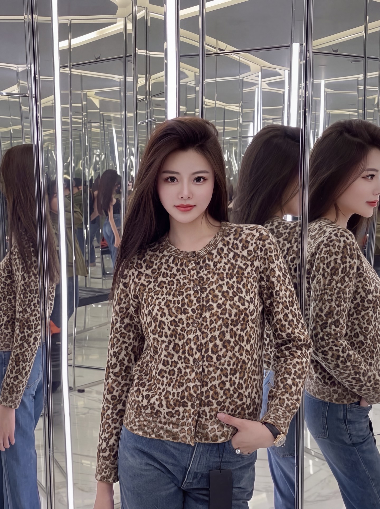 Sain 26fw leopard jacquard knit cardigan