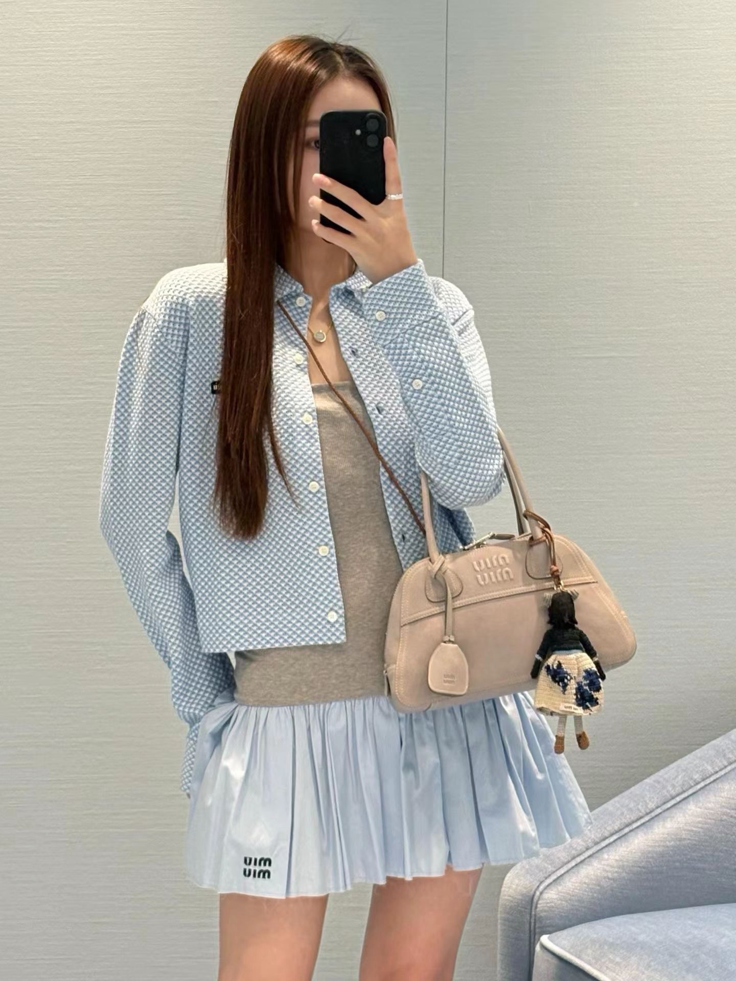 Miu 26fw check cardigan jacket