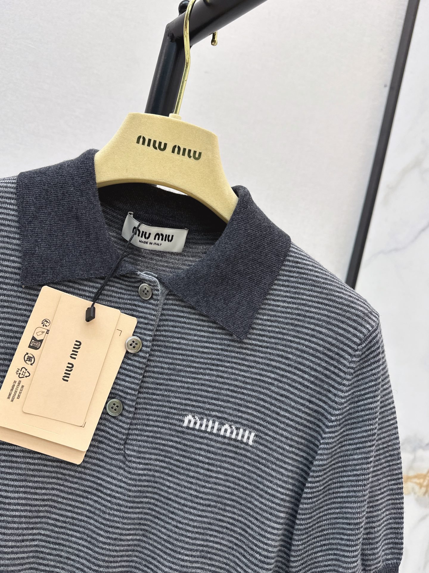 Miu 26fw stripe polo knit top