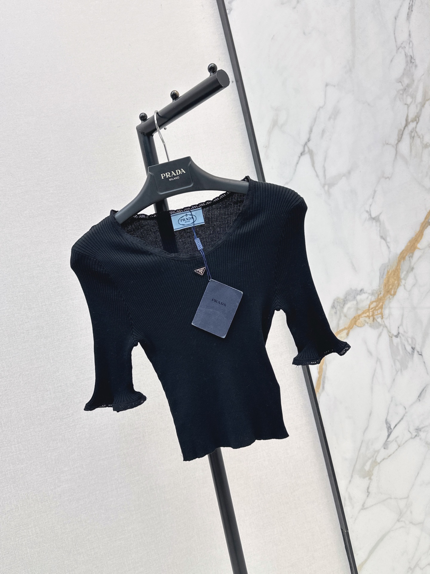 Pra 26fw lace trim knit top