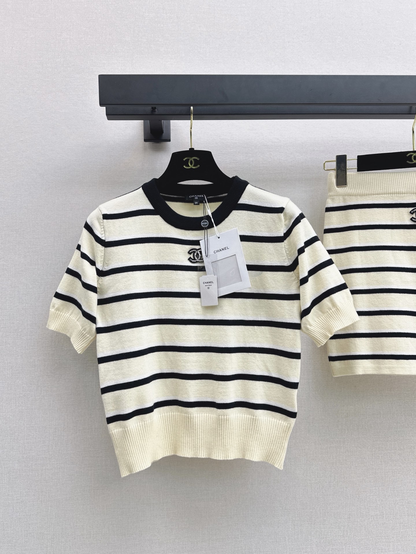 Chan 26fw stripe knit sweater skirt sets