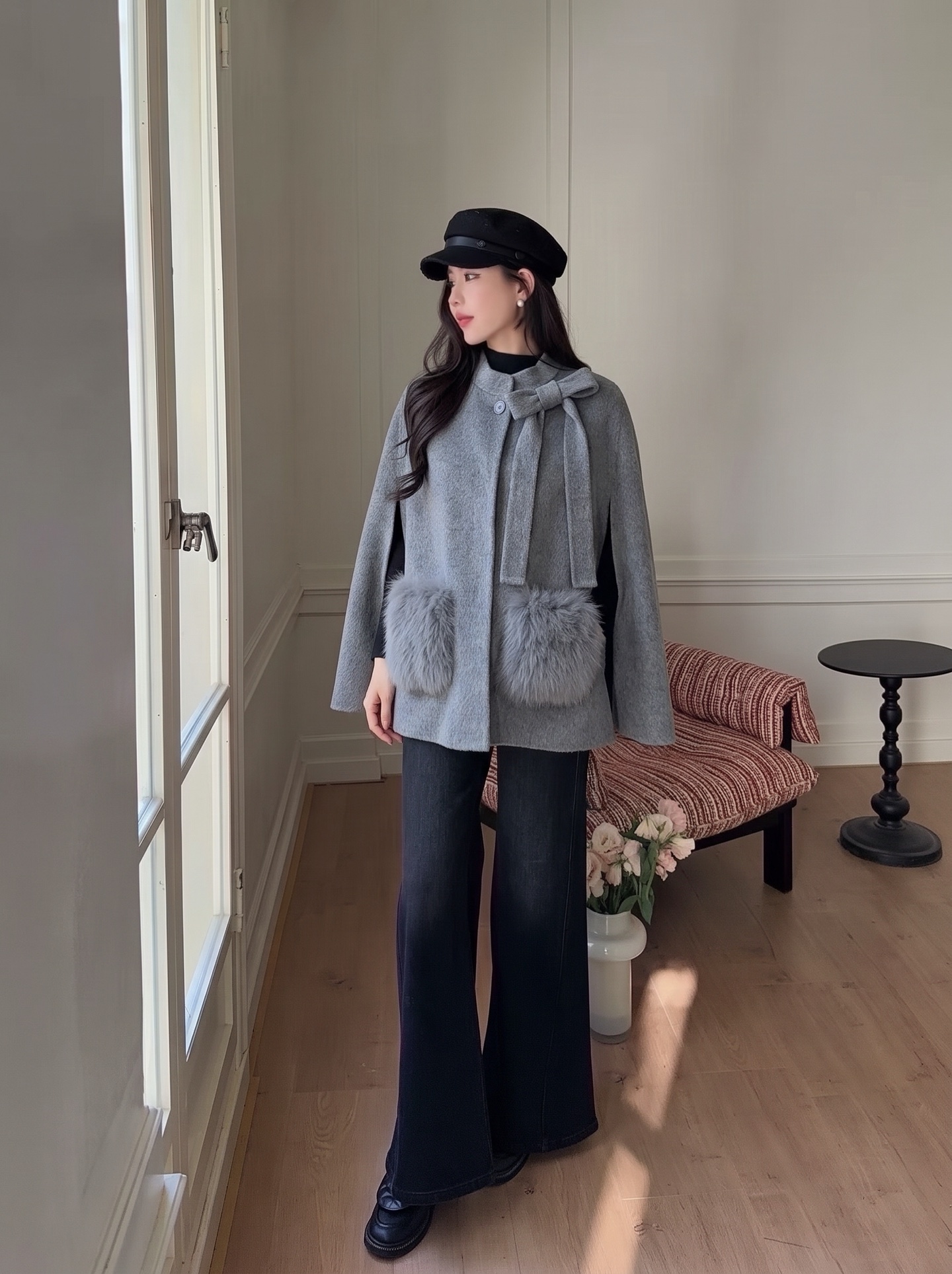 Fen 26fw woolen cape jacket
