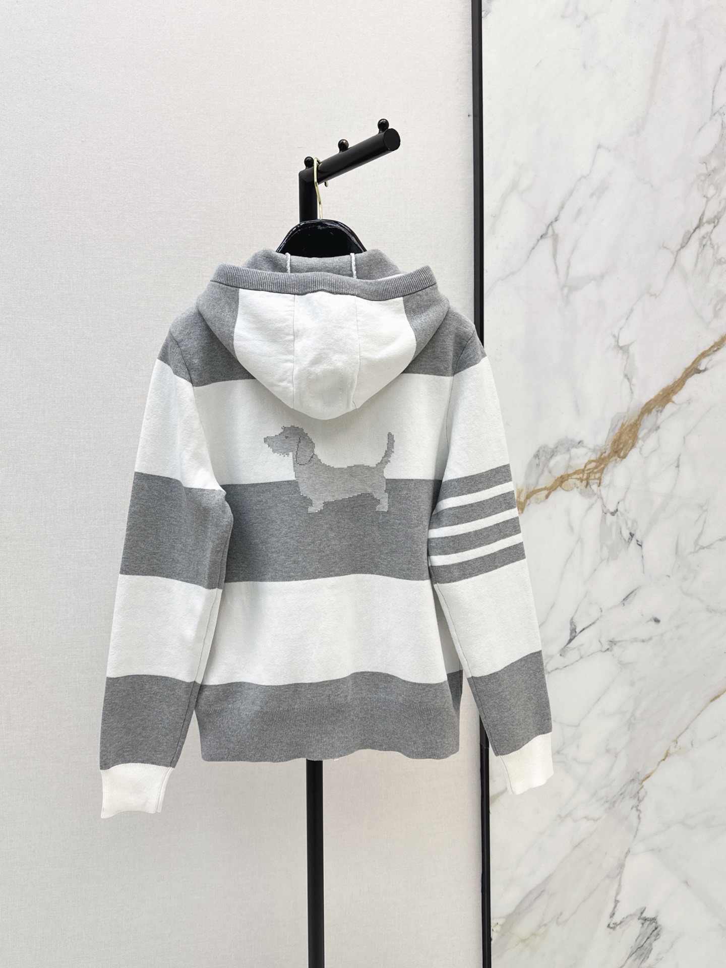 Thom 26fw stripe hooded knitwear