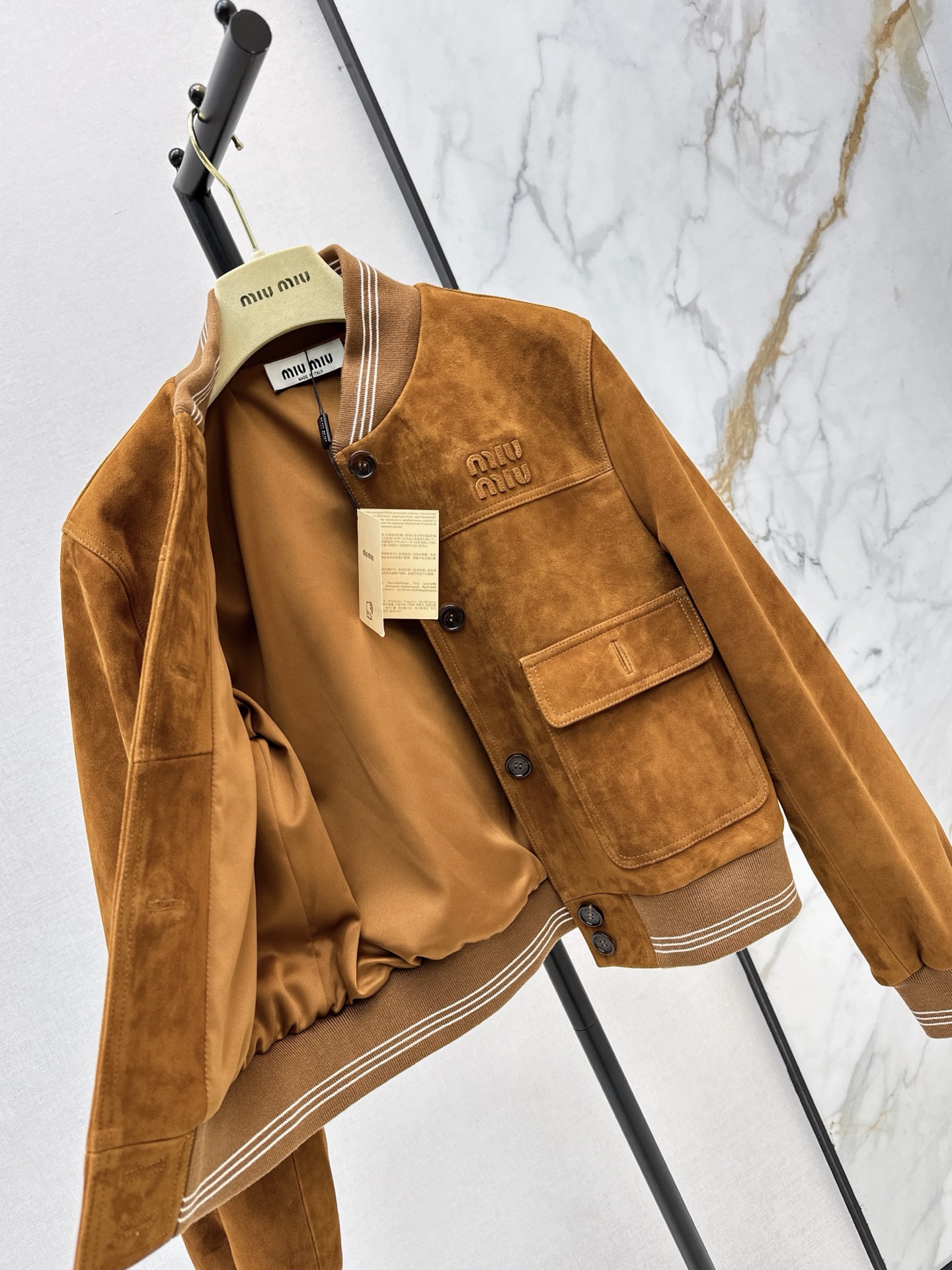 Miu 26fw cropped suede leather jacket