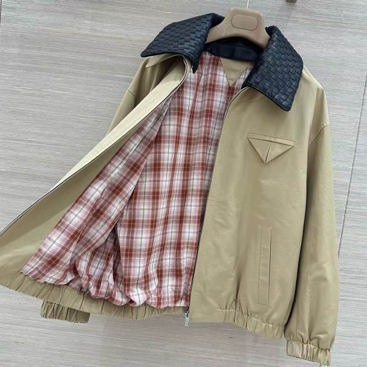 Bott 26fw leather woven collar zipper jacket