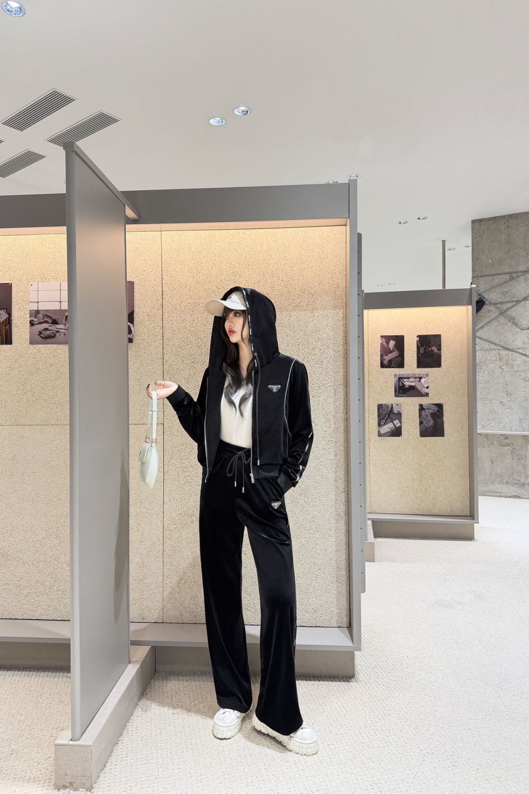 Pra 26fw velvet hooded jacket pant sets
