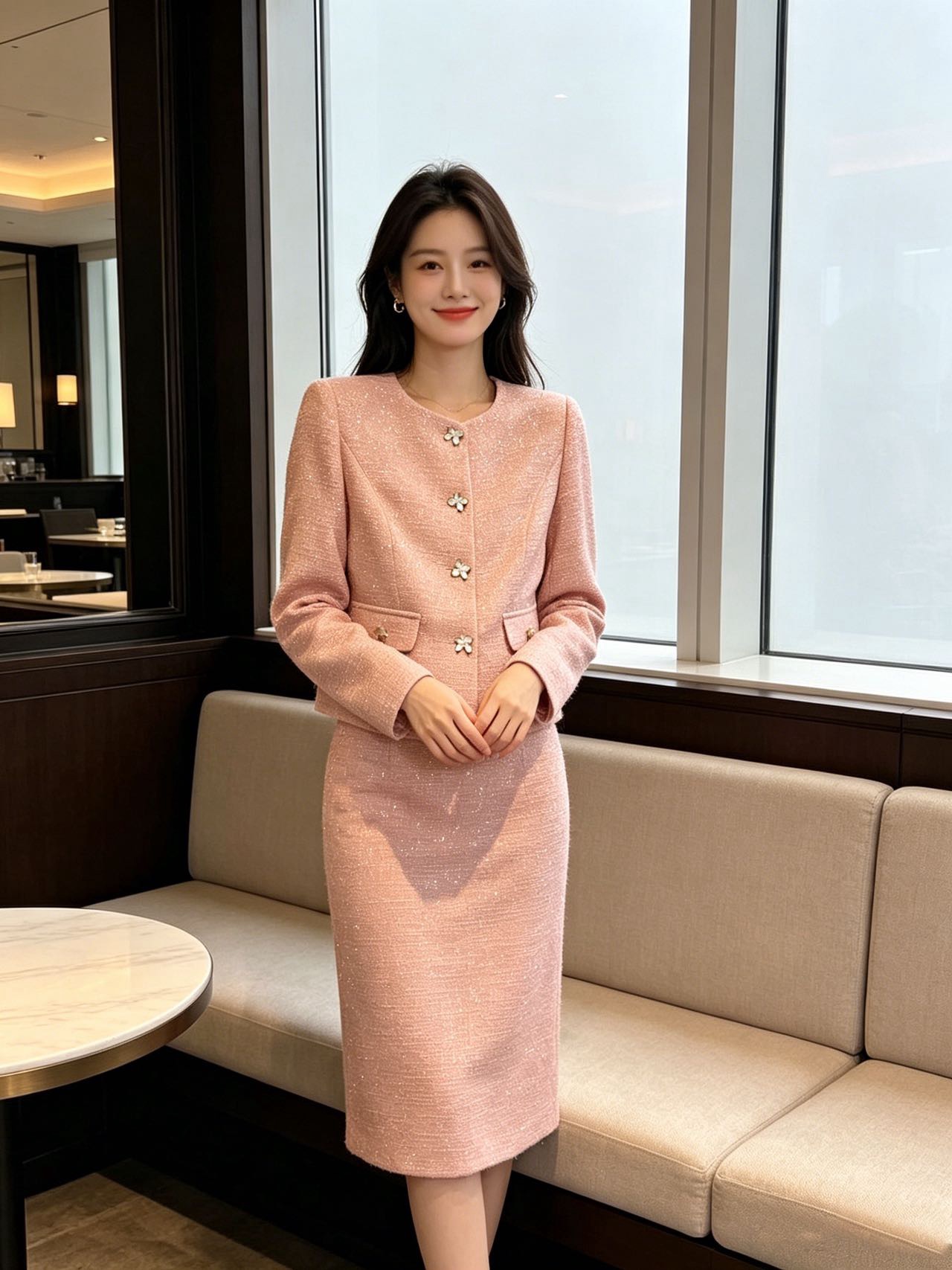 Chan 26fw tweed jacket skirt sets