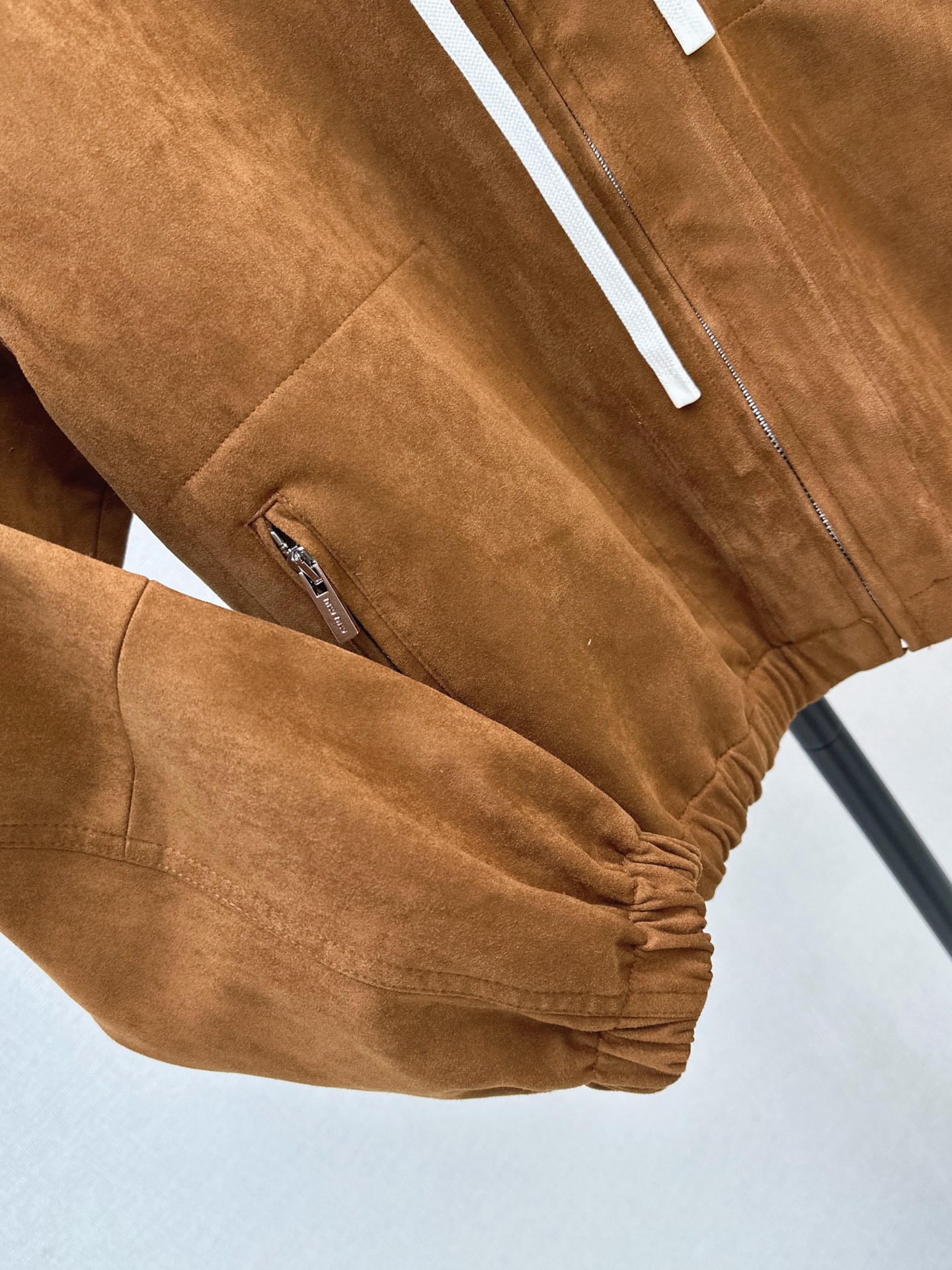 Miu 26fw suede-effetc hooded jacket