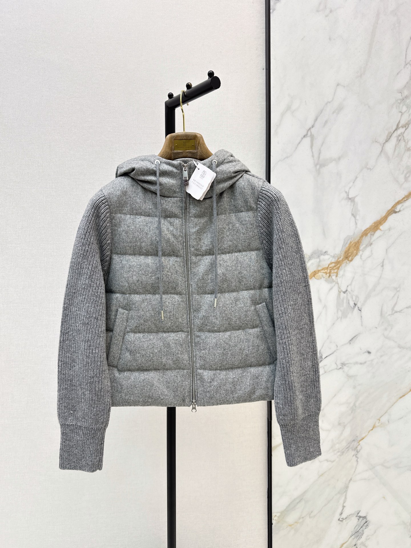 Brun 26fw knit contaract hooded down jacket