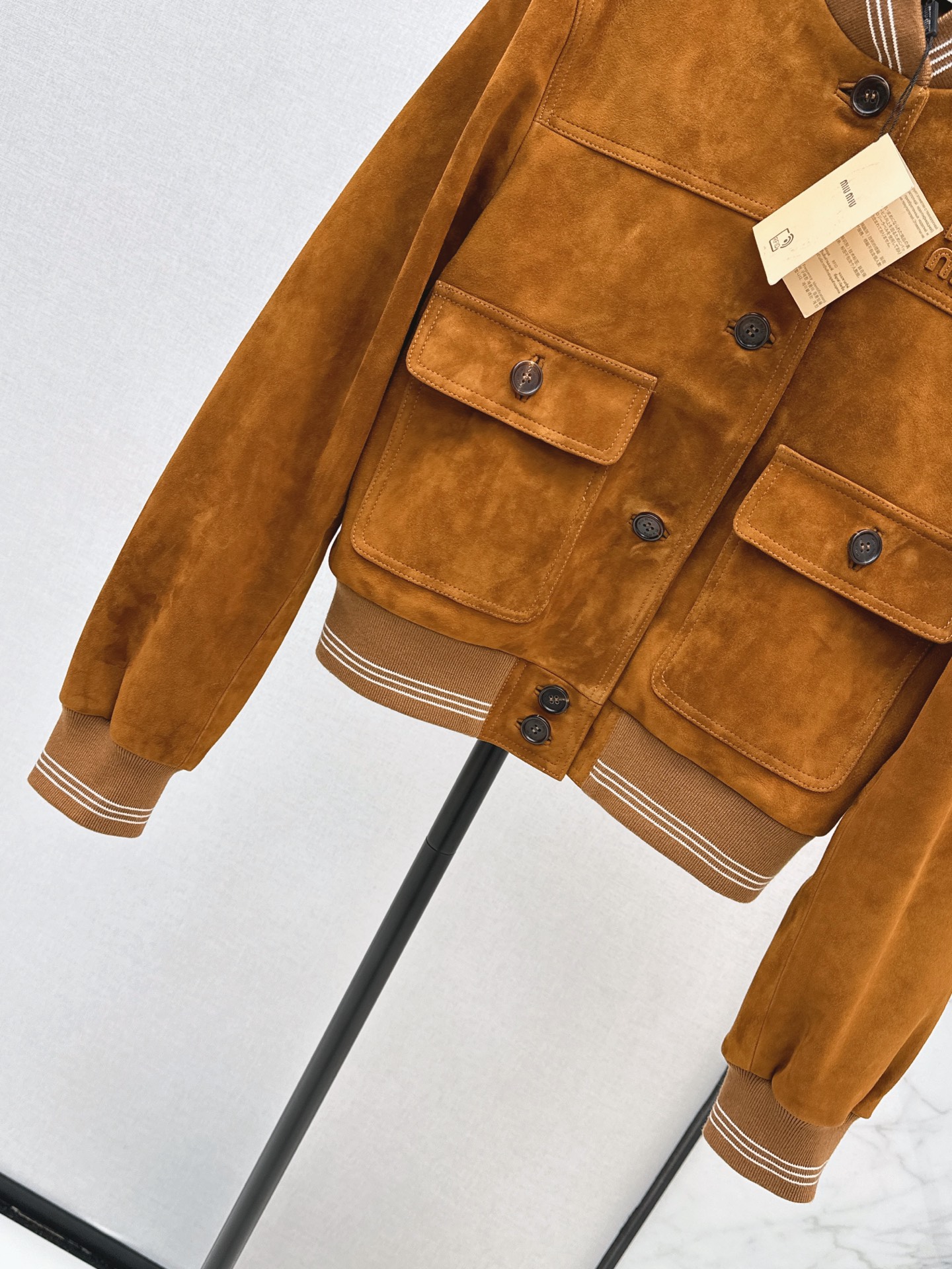 Miu 26fw cropped suede leather jacket