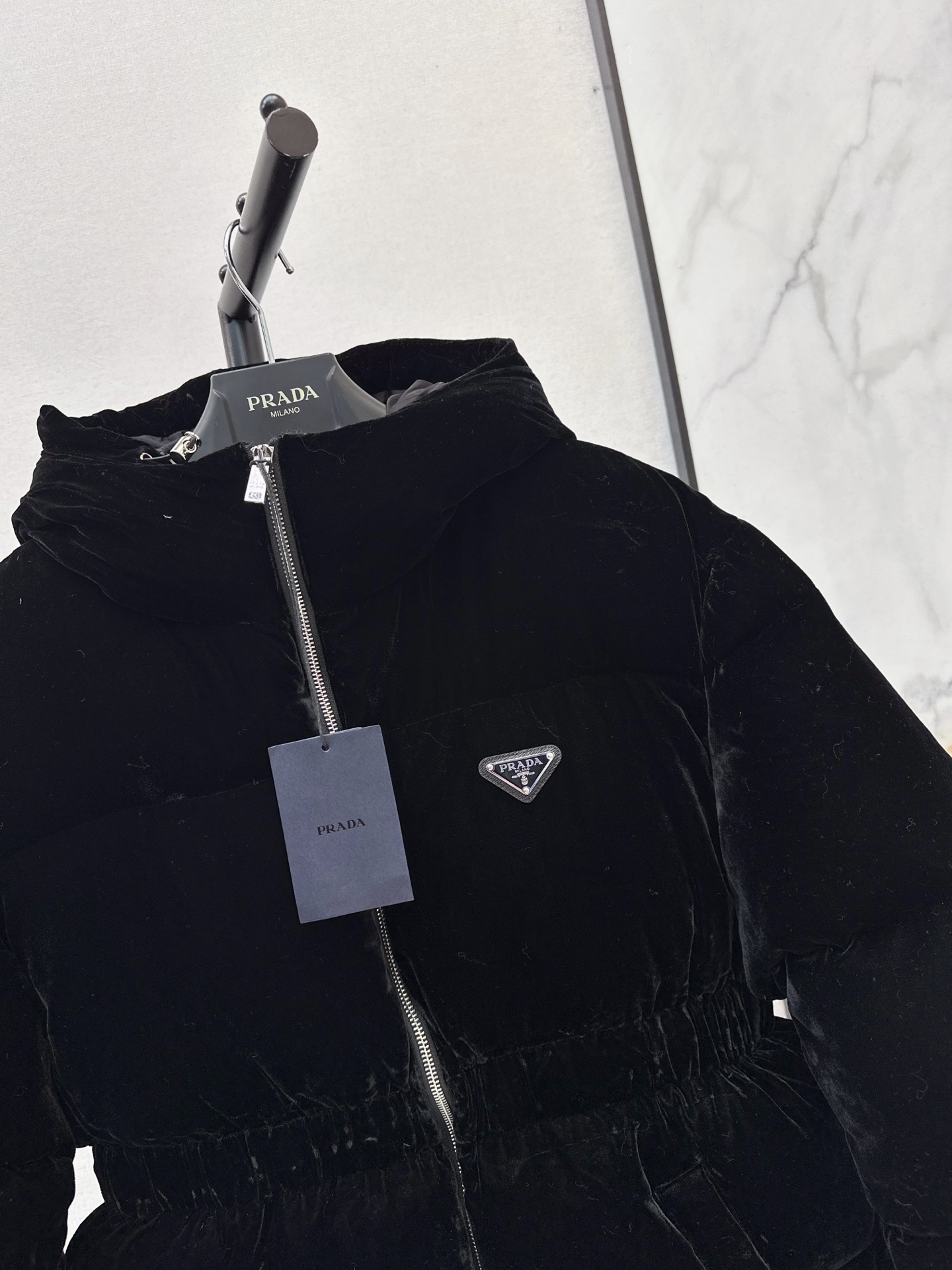 Pra 26fw hooded velvet down jacket