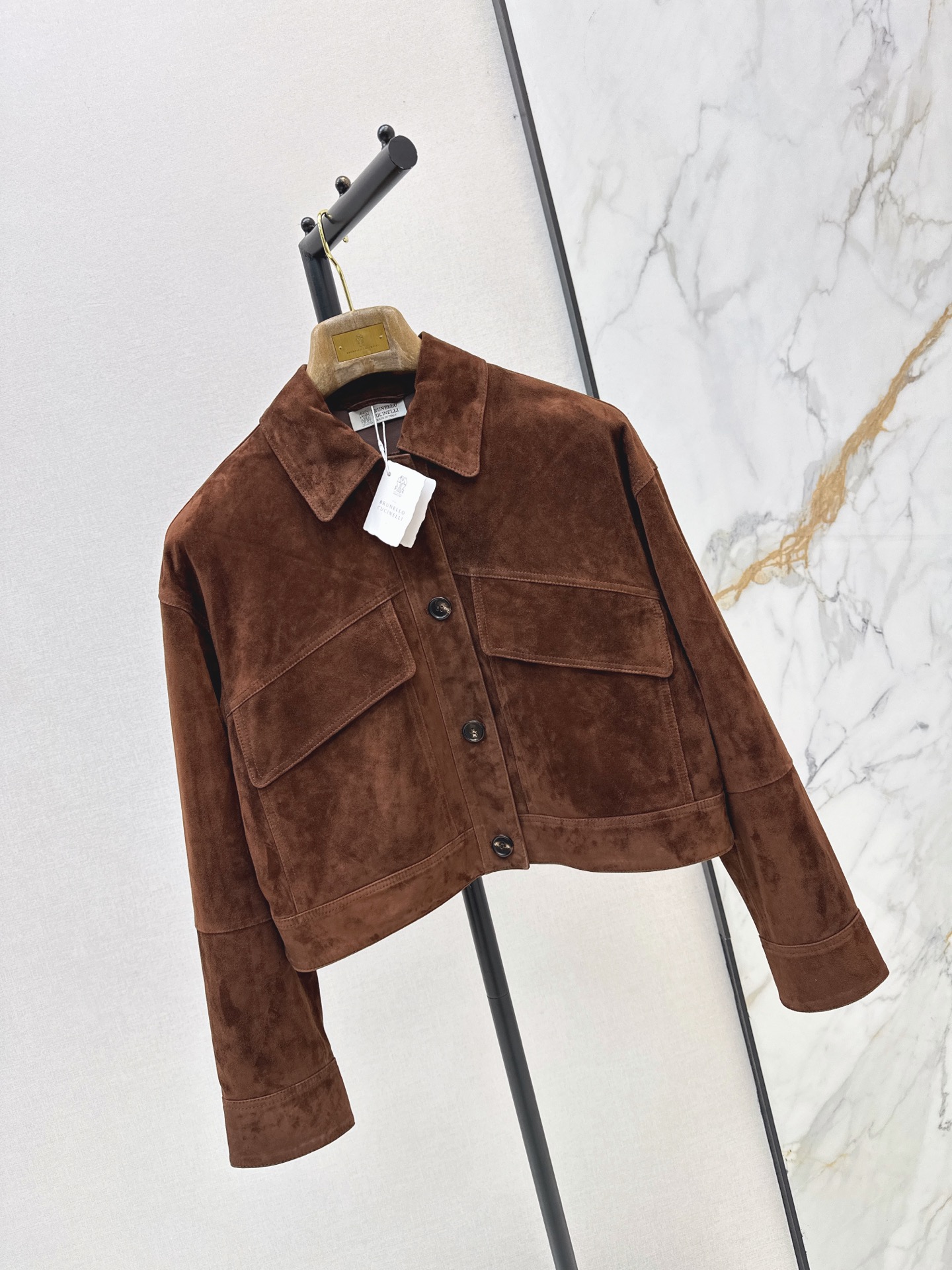 Brun 26fw suede fleece cropped leather jacket