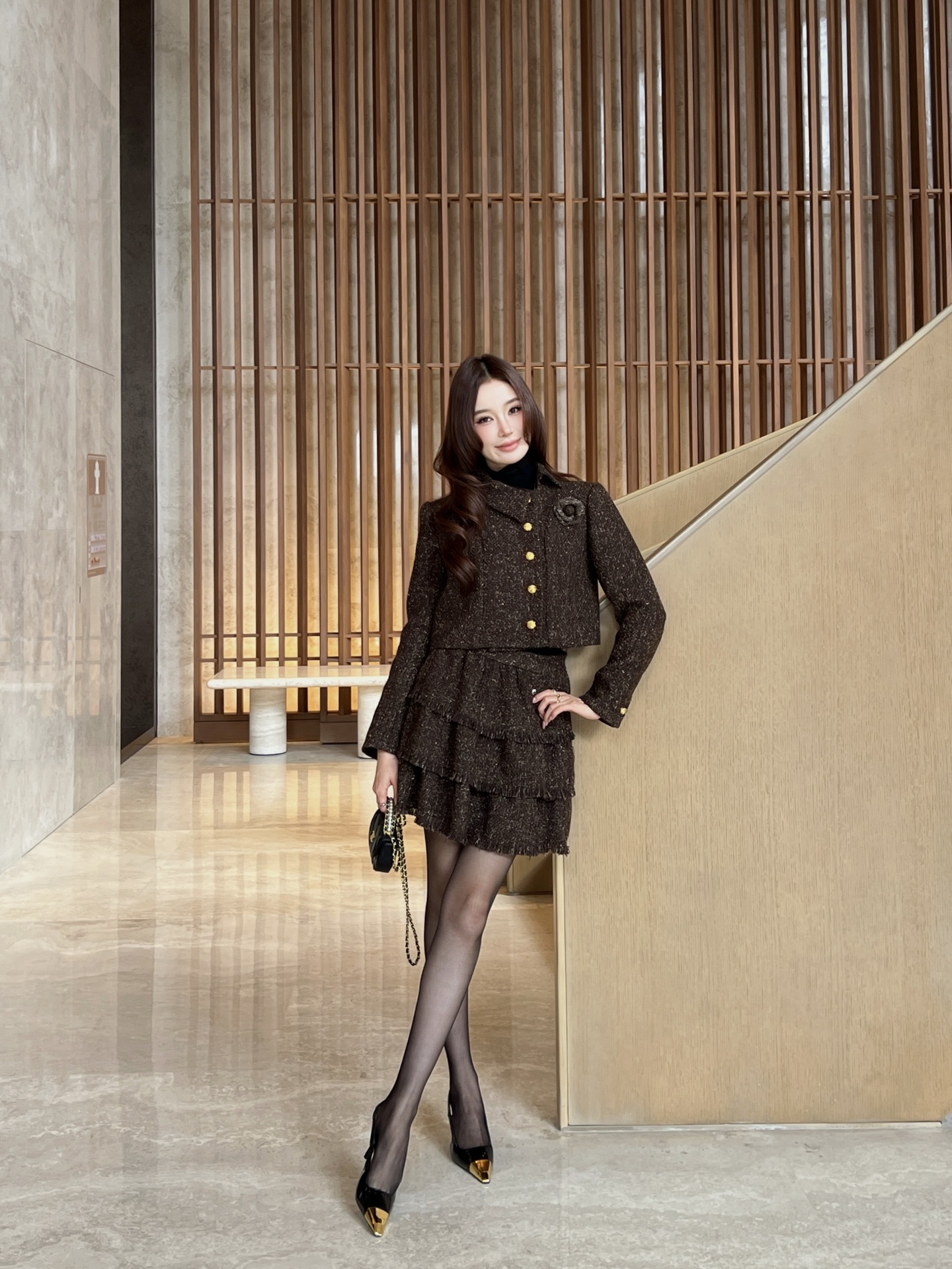 Chan 26fw cropped tweed woven jacket