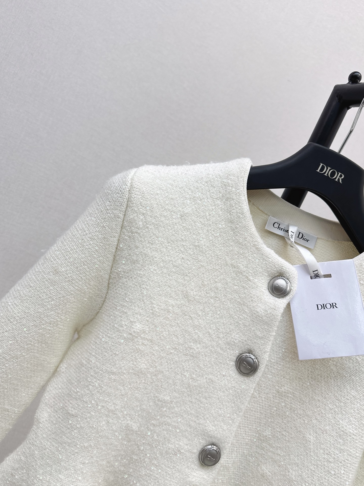 CD 26fw iridescent sequin bell-sleeve peplum knit jacket