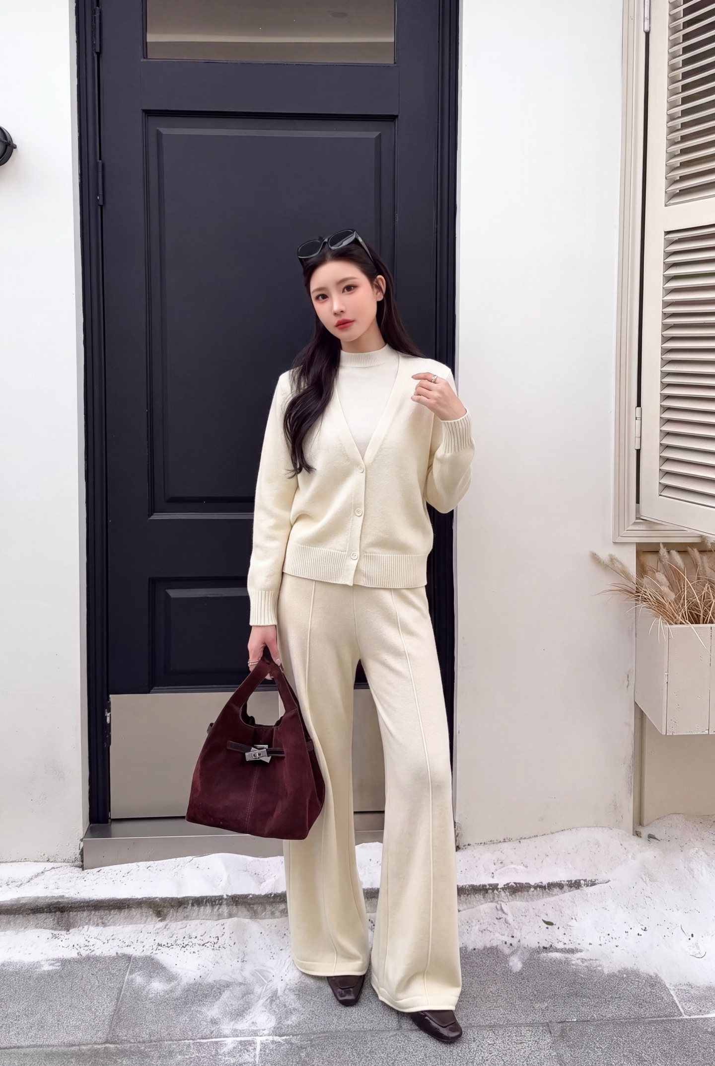 Brun 26fw knit vest cardigan pants sets