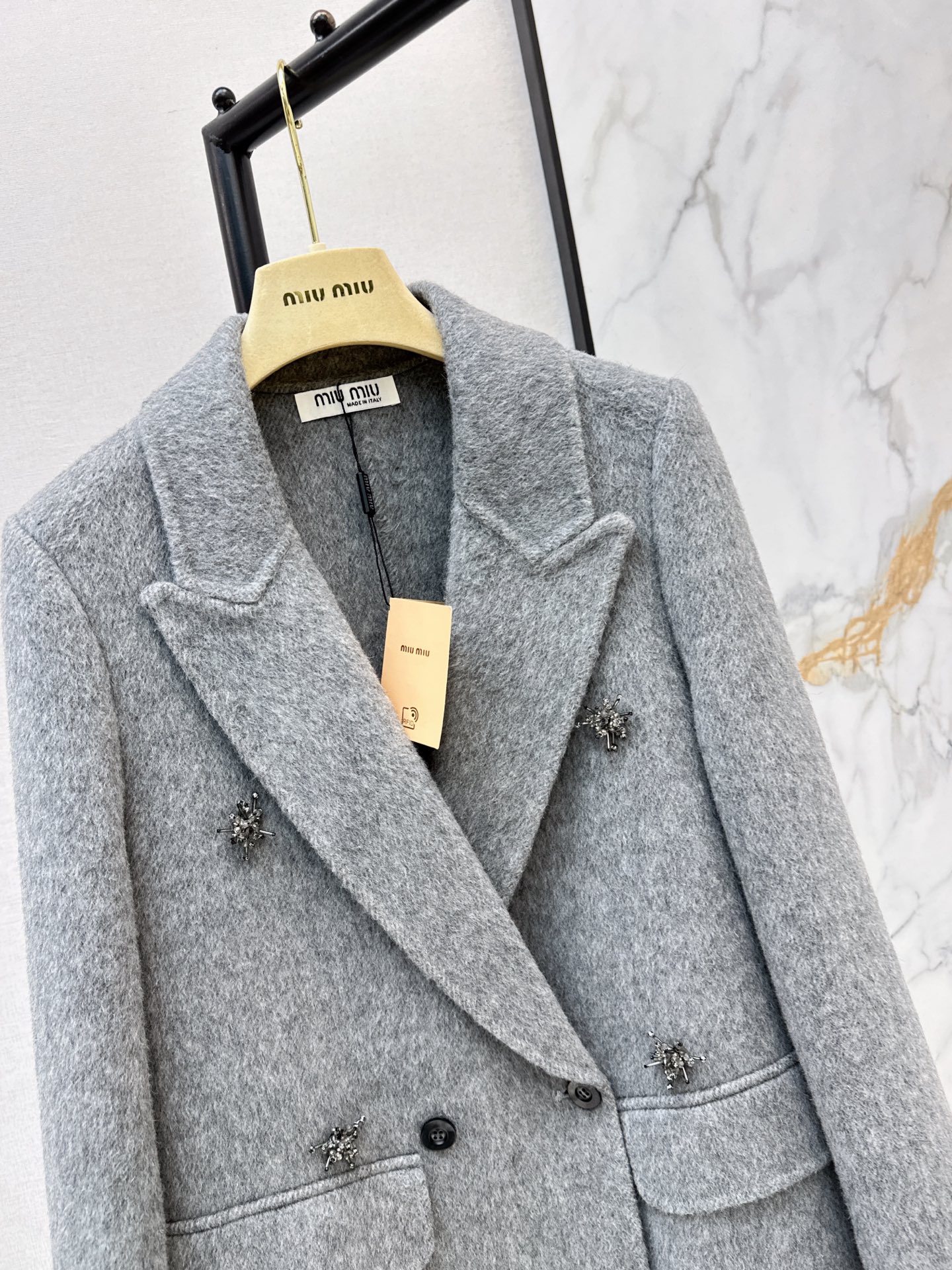 Miu 26fw rhinestone woolen overcoast