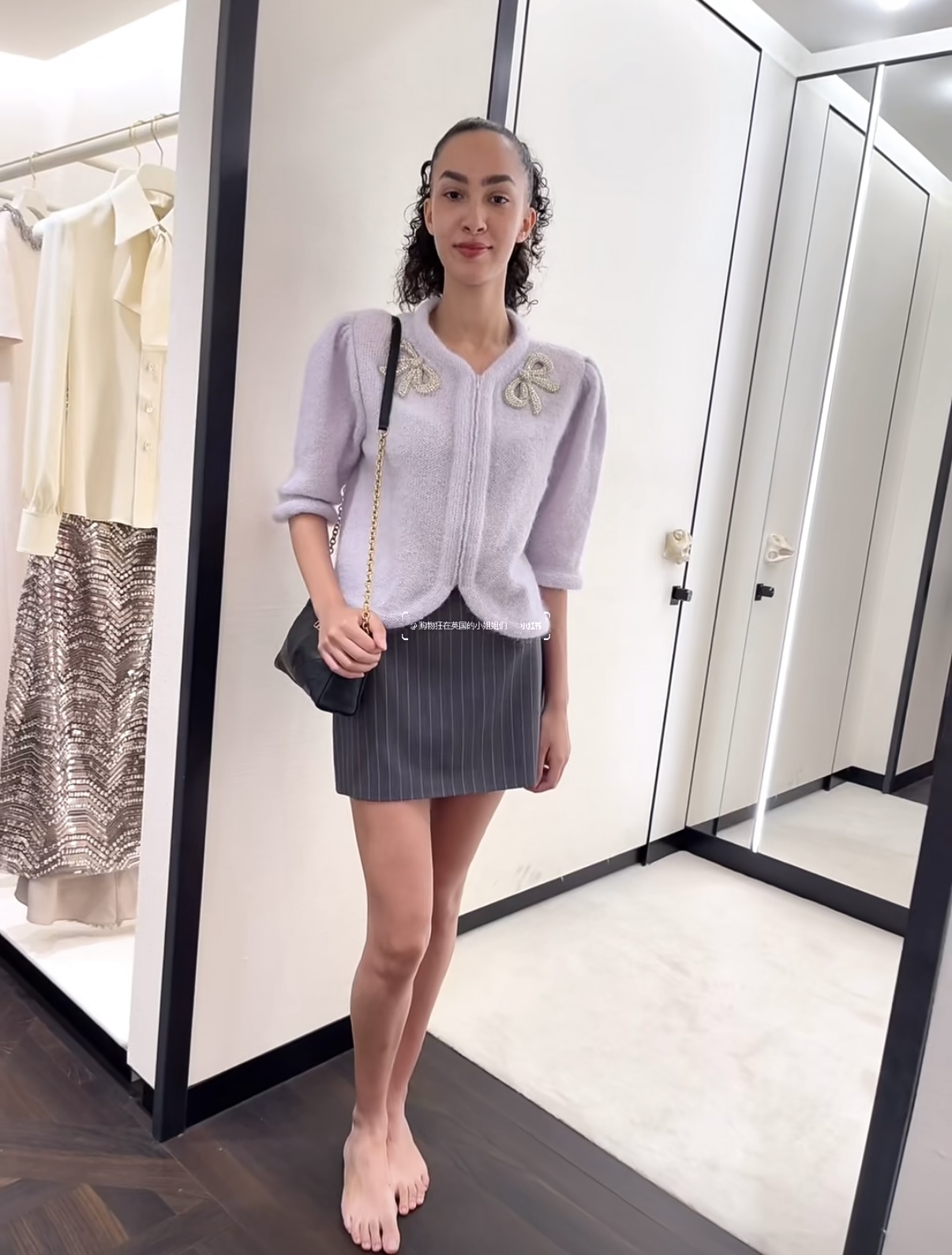 Valen 26fw bow sequin embroidery knit cardigan