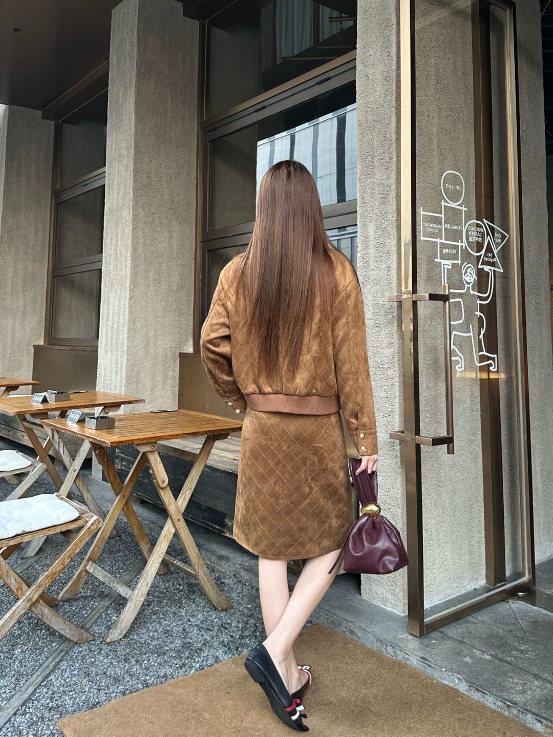 Chan 26fw suede fleece A-line zipper skirt