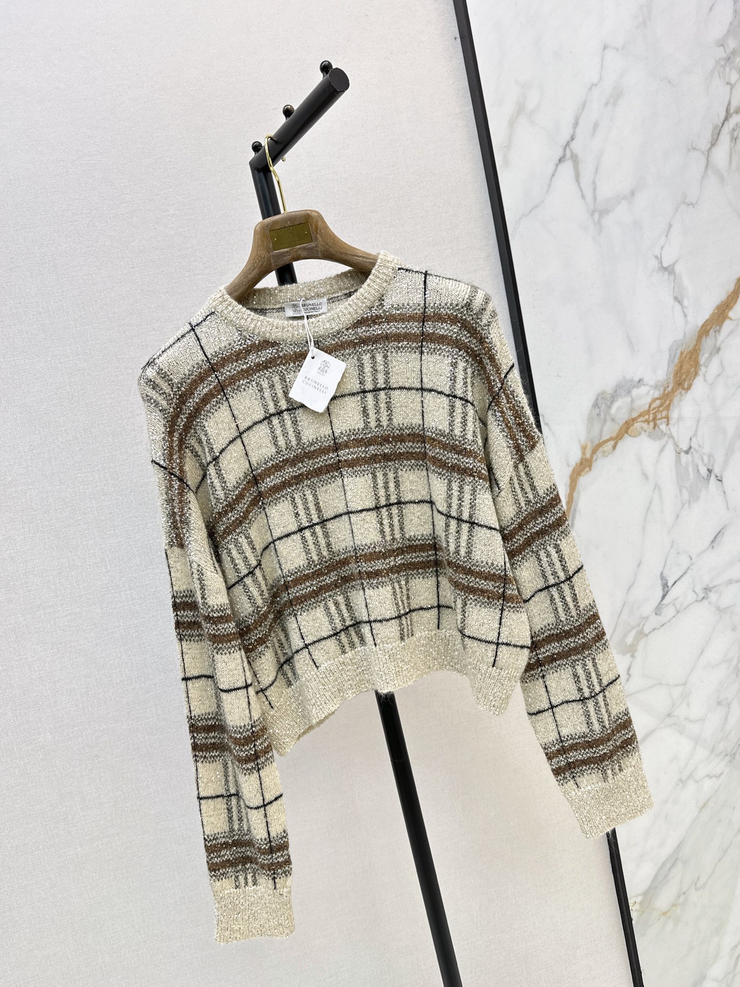 Brun 26fw plaid knit sweater