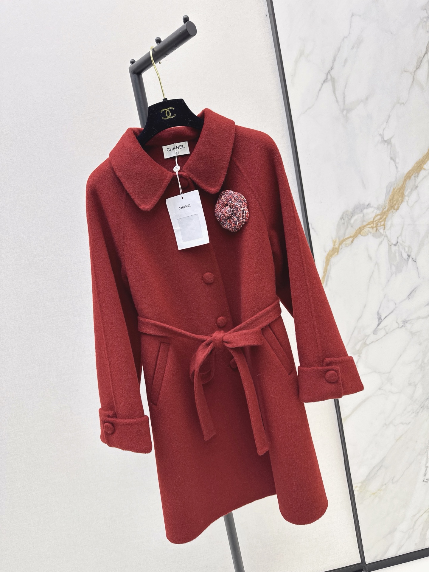 Chan 26fw 3d floarl belted overcoats