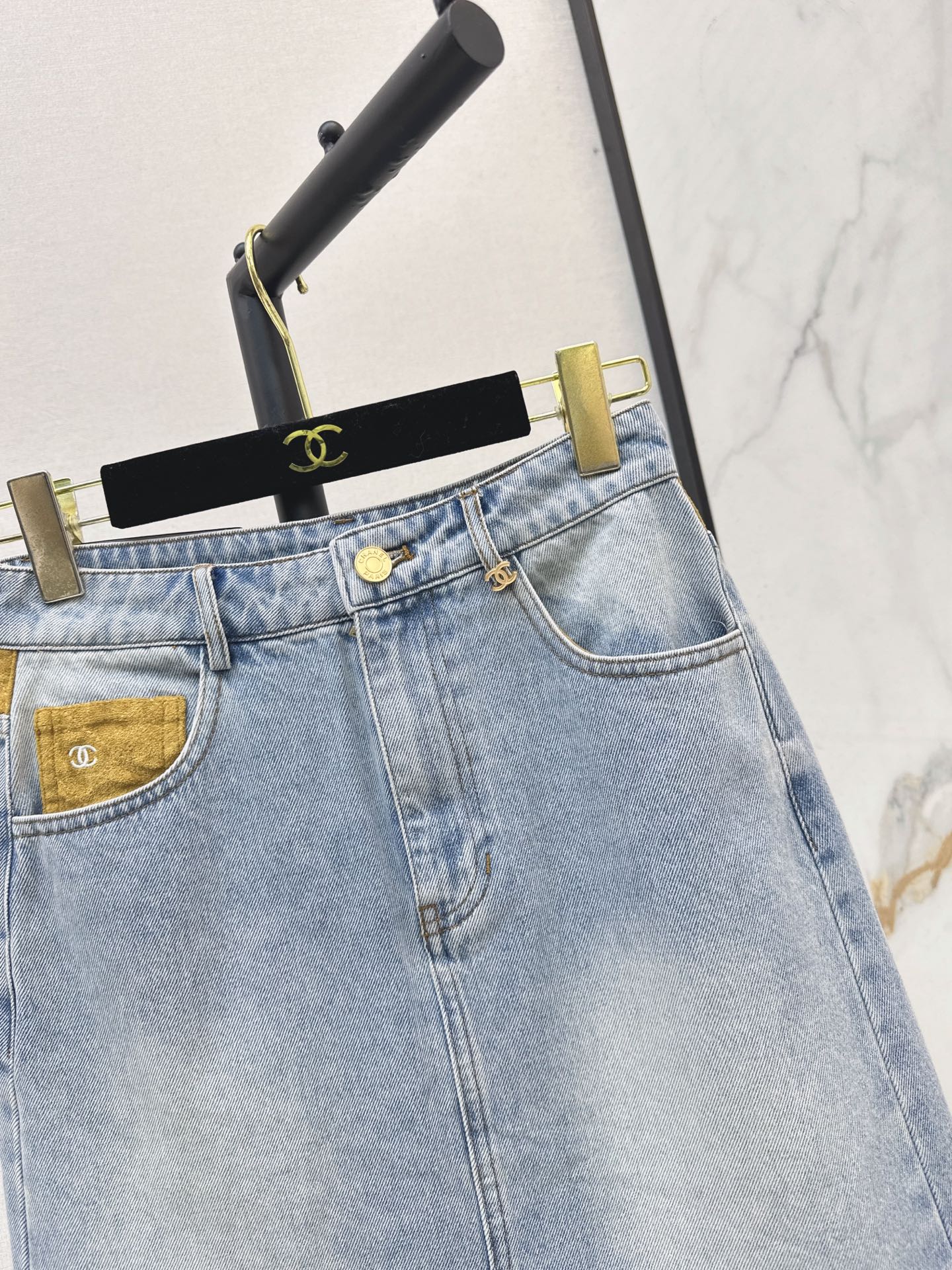Chan 26fw suede contract denim skirt