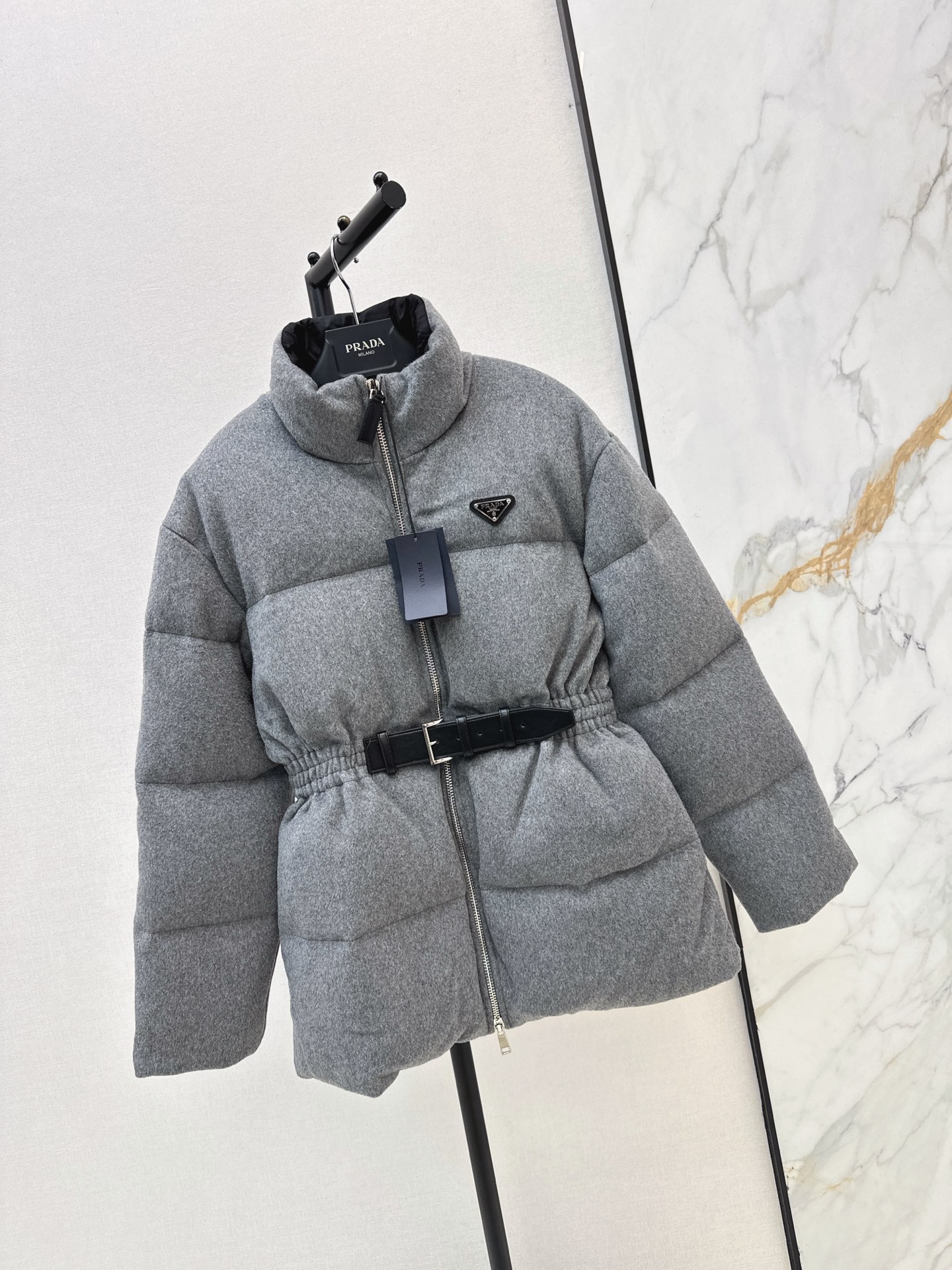 Pra 26fw belted woolen down jacket