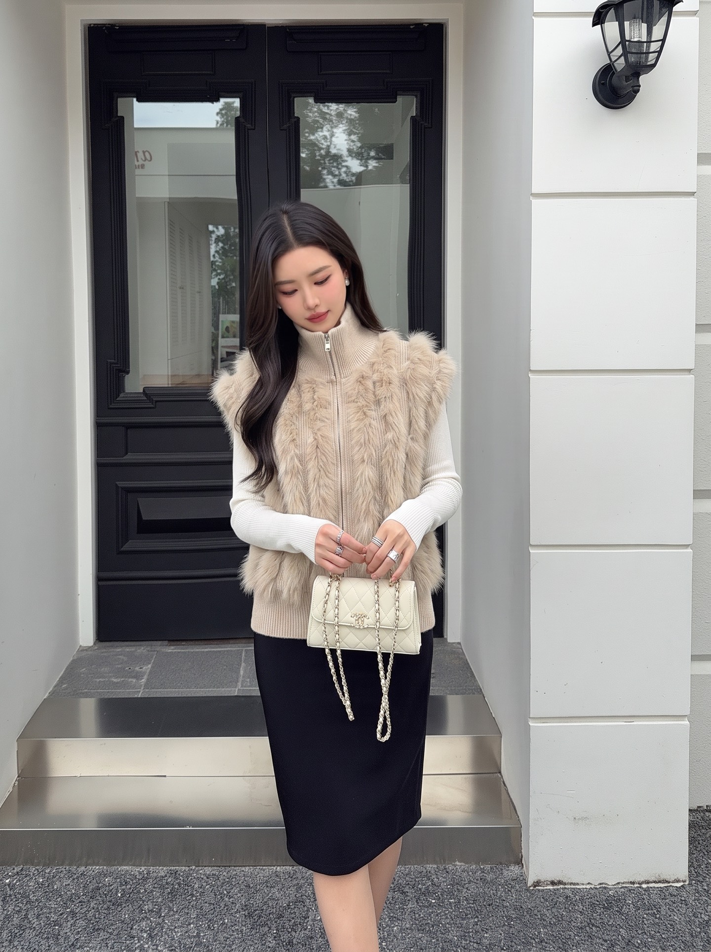 Fen 26fw fur-trim knit vest