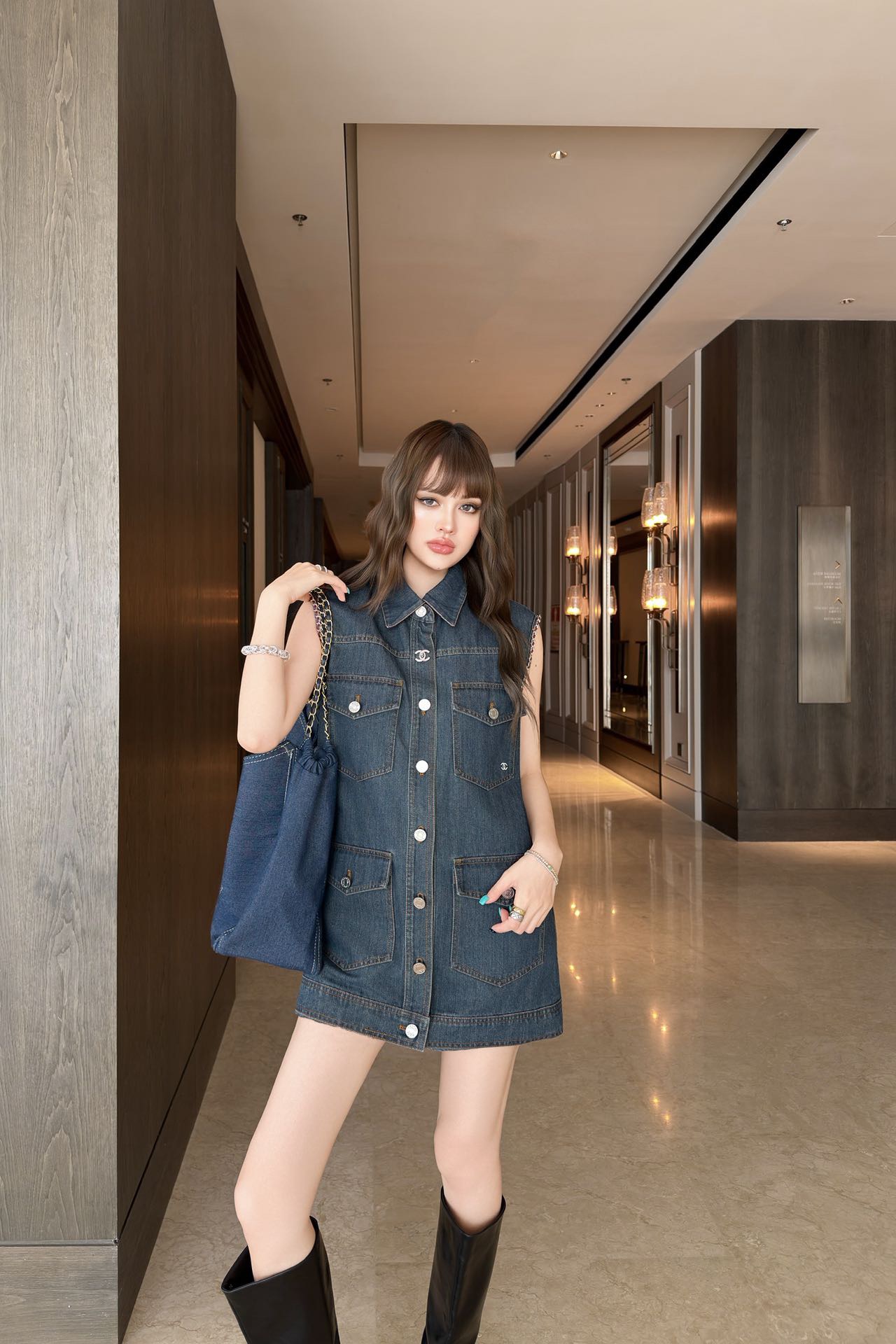 Chan 26fw long denim vest