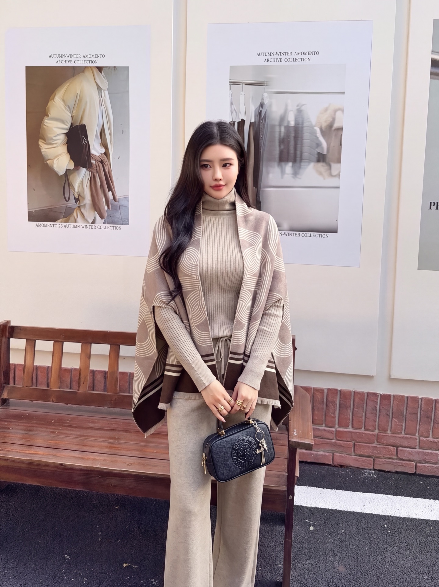 Her 26fw 3pcs knit basic tee shawls pants sets