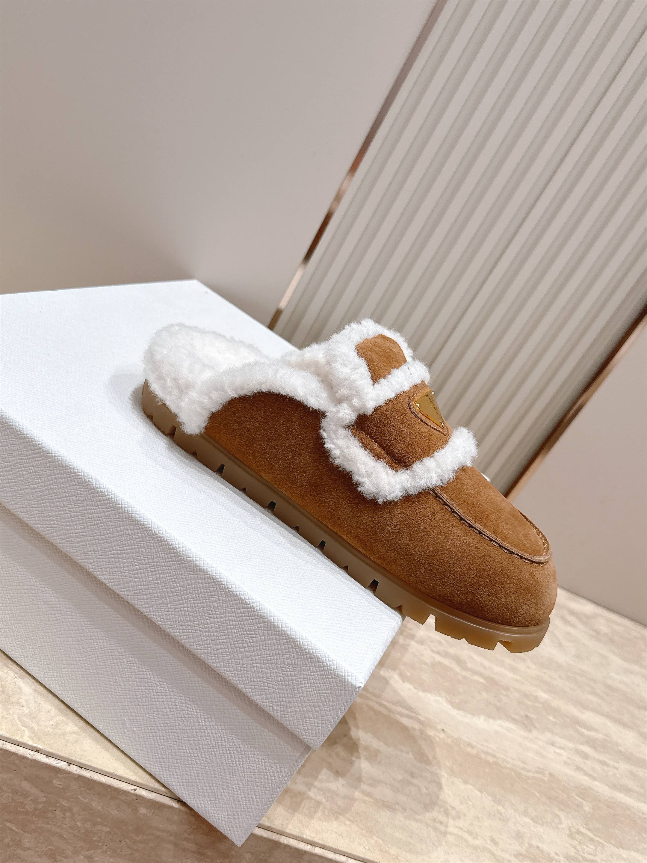 Pra hearling-Trim Suede Mule Loafers