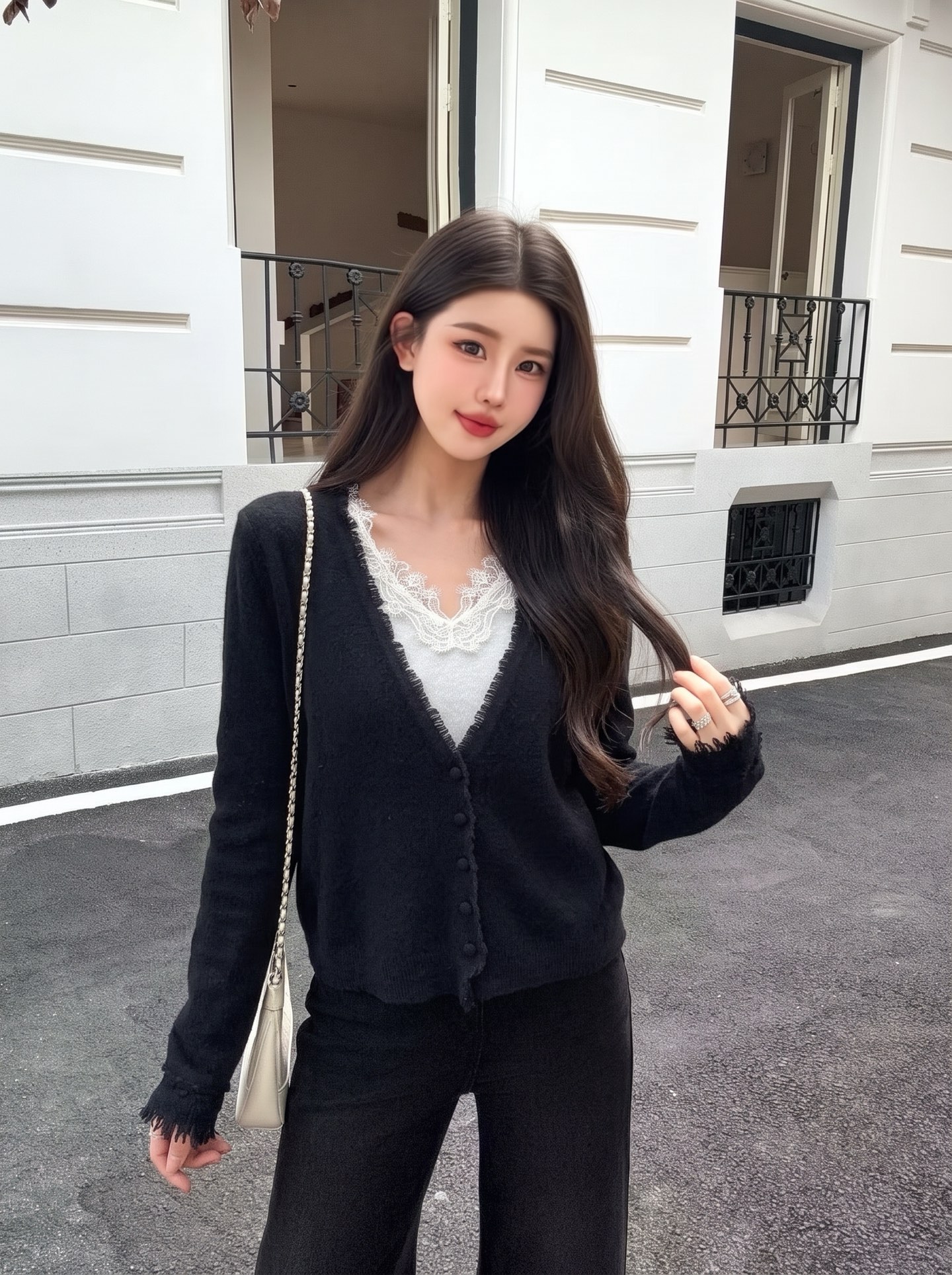 ES 26fw lace contract wool cardigan
