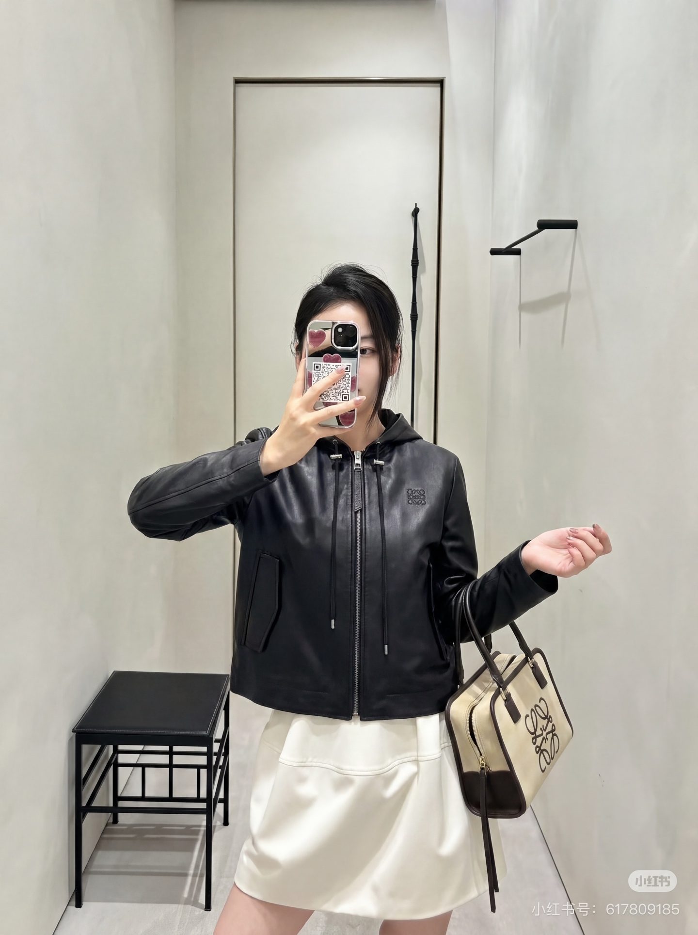 Loe 26fw leather hooded jacket