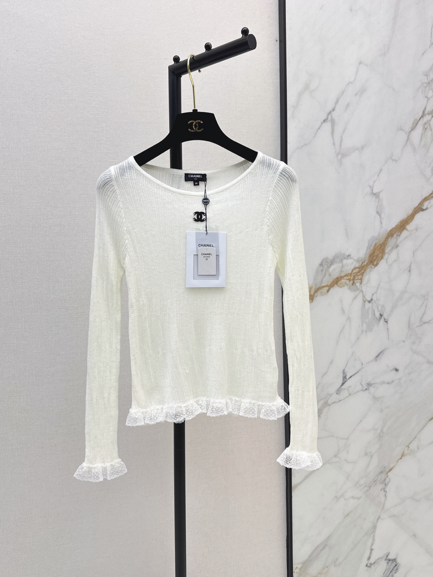 Chan 26fw lace trim knitwear