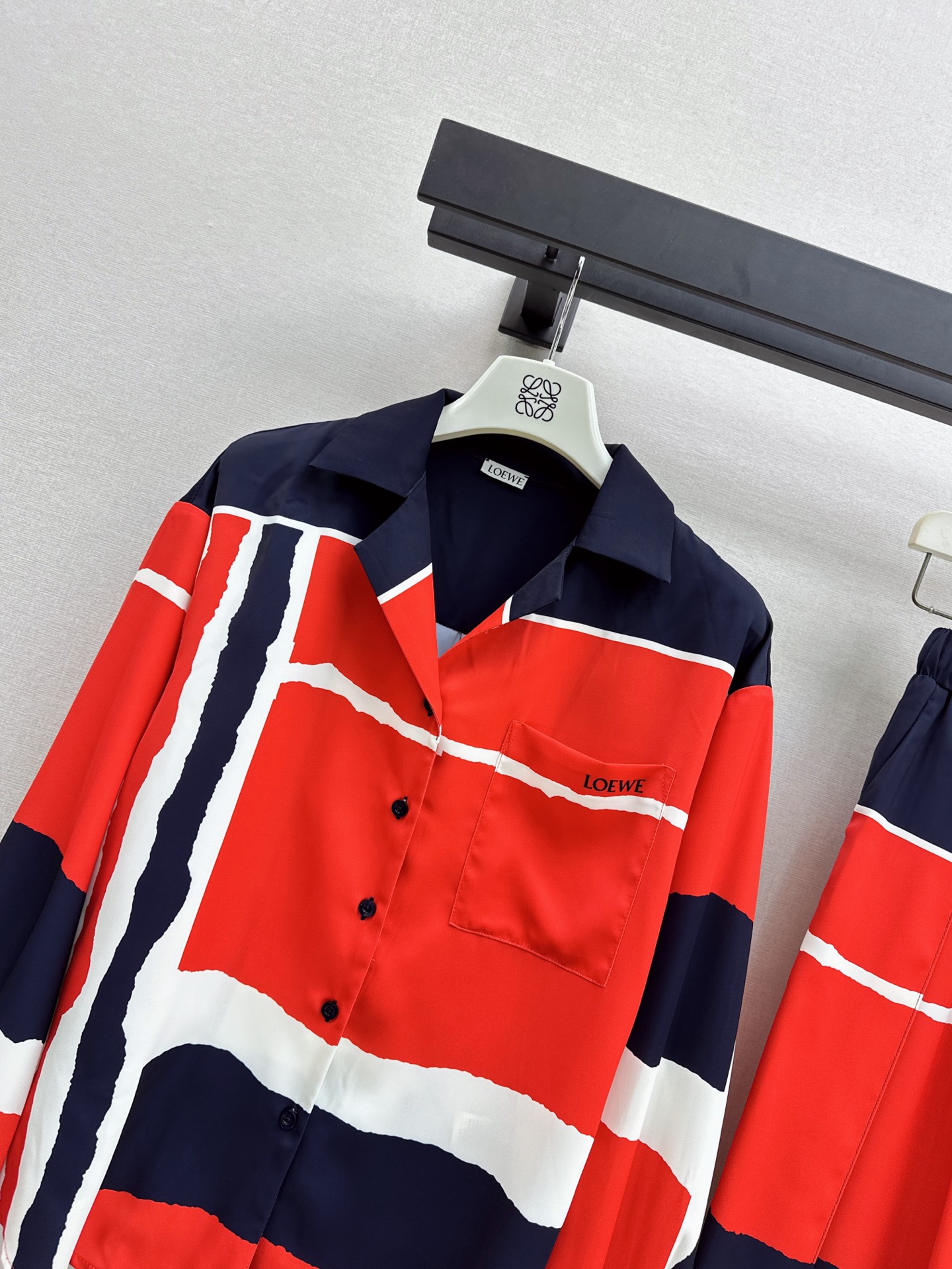 Loe 26fw stripe print shirt wied-leg pants sets
