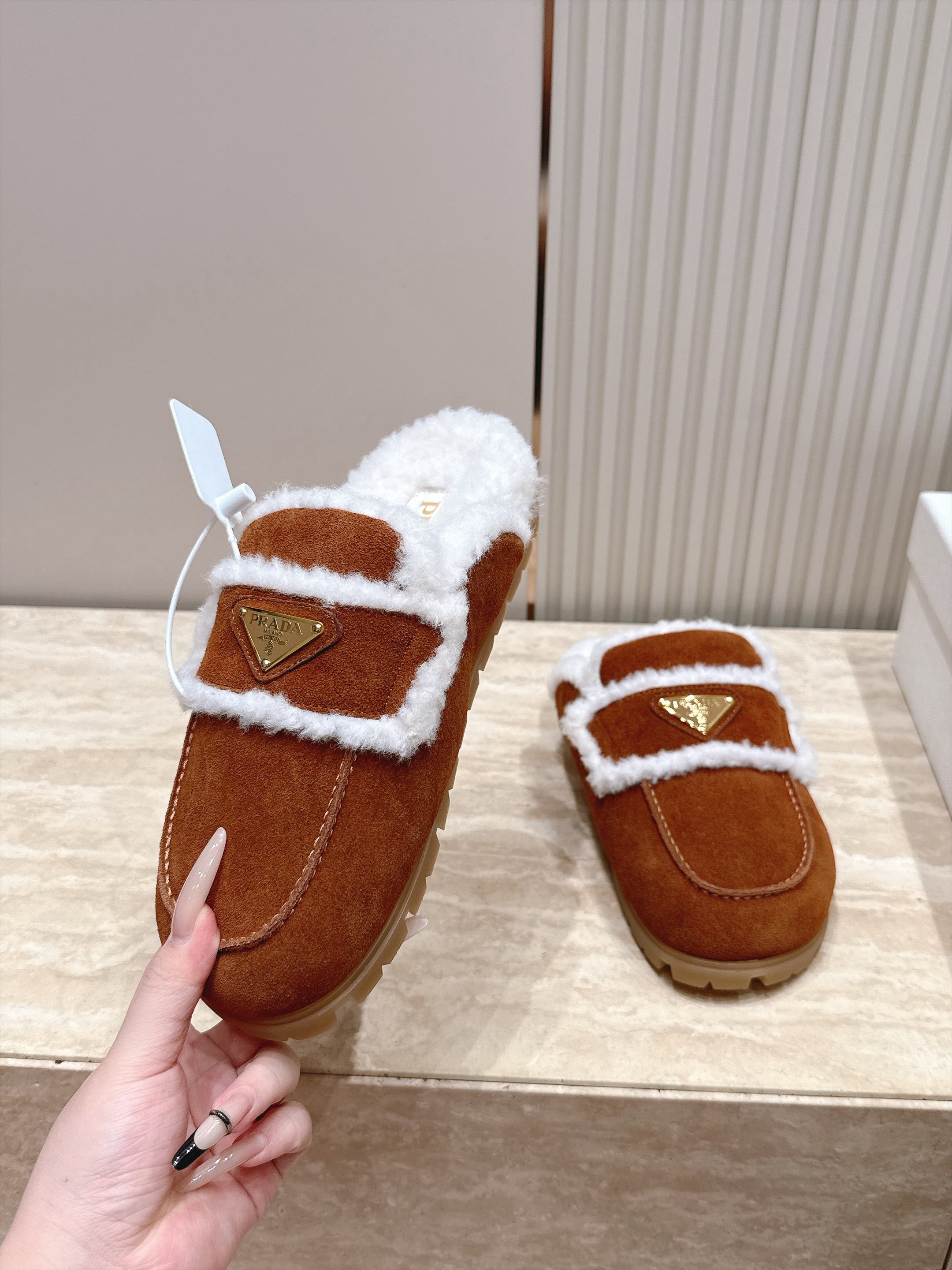 Pra hearling-Trim Suede Mule Loafers