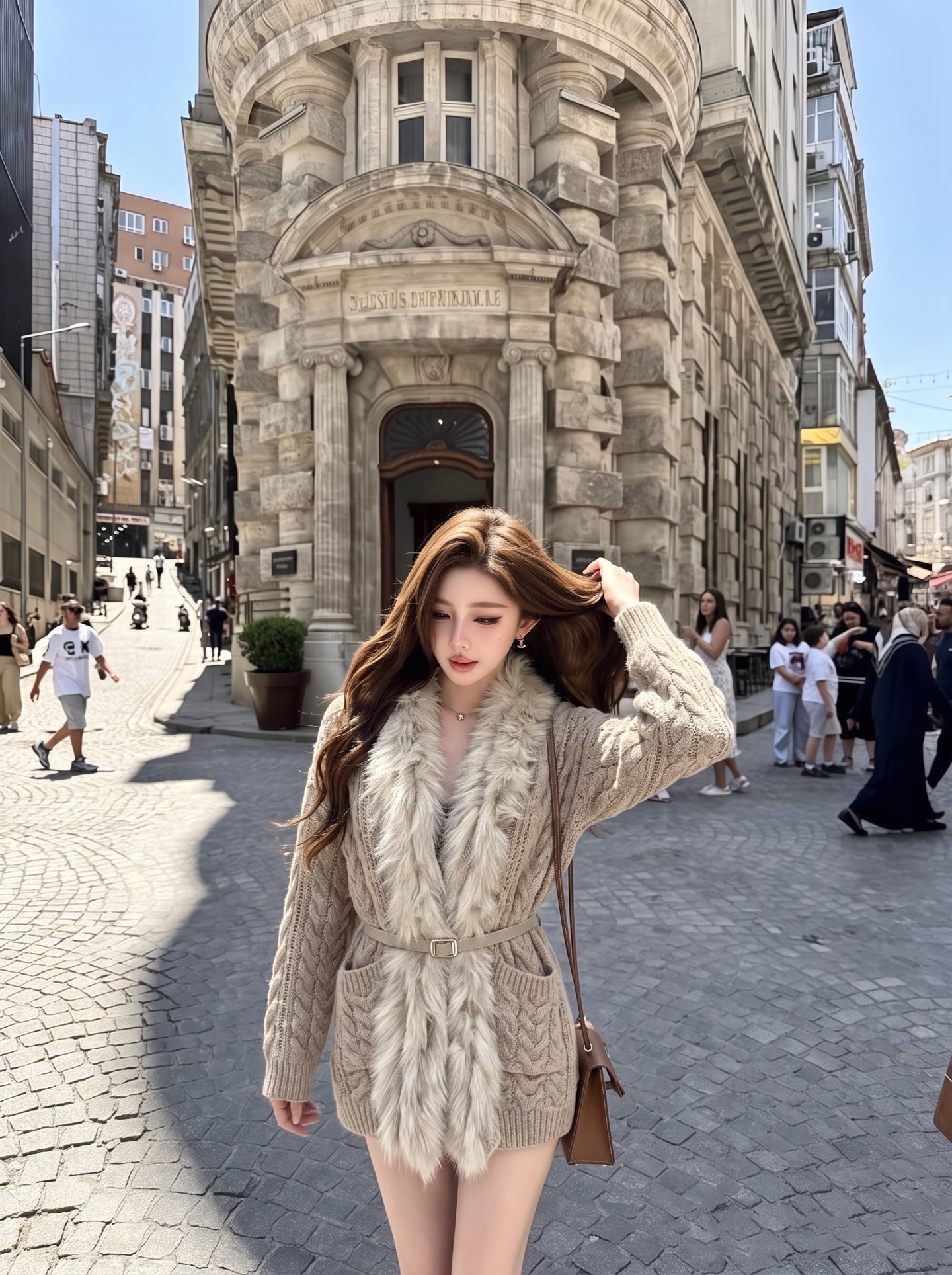 Fen 26fw fur-trim knit cardigan
