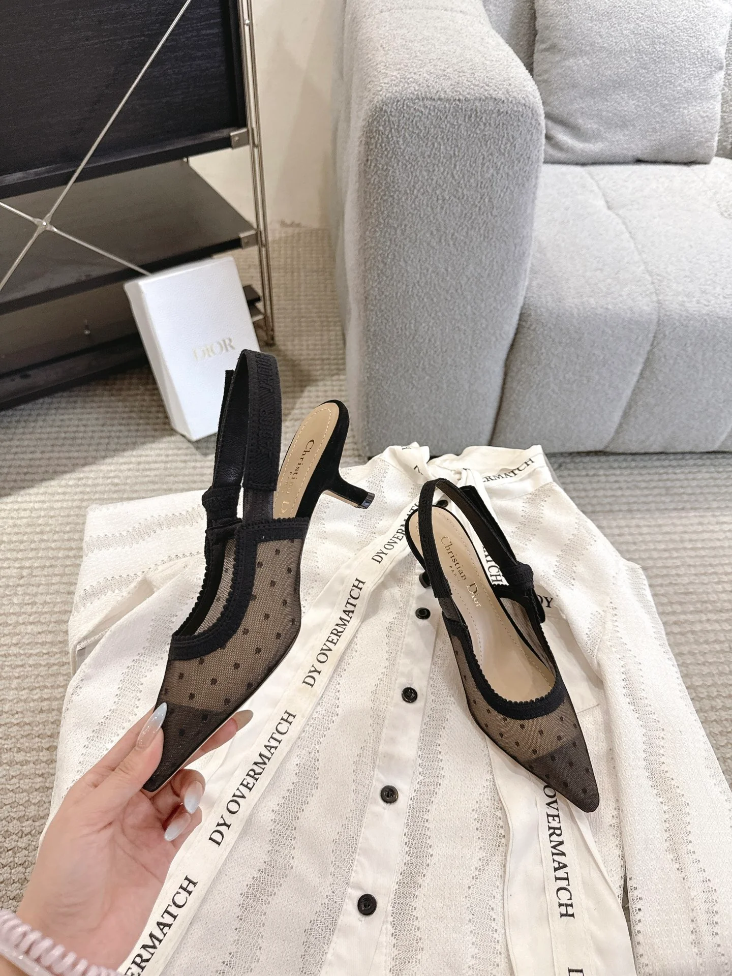 CD 25fw mesh kitten slingback heels