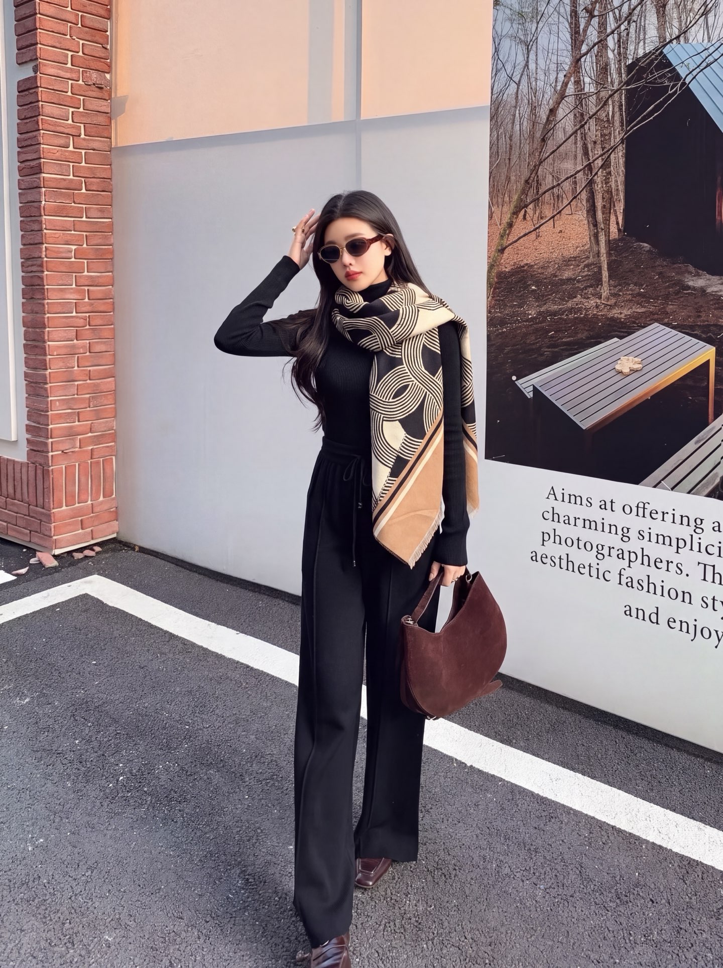 Her 26fw 3pcs knit basic tee shawls pants sets