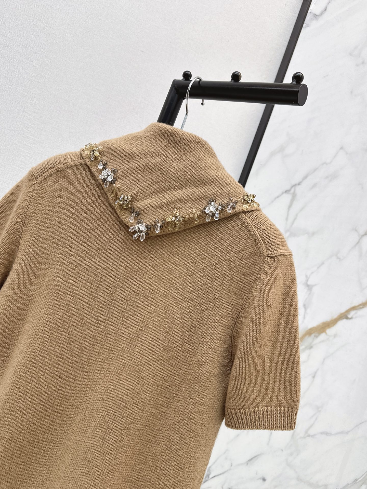 Pra 26fw beading shawl knit sweater