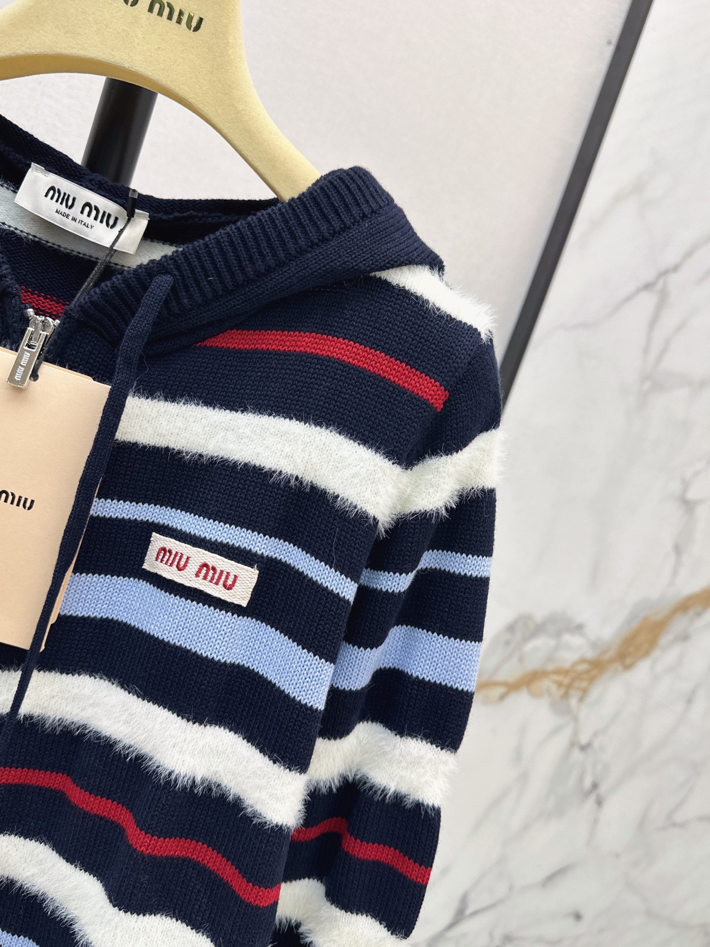 Miu 26fw stripe hooded knitwear